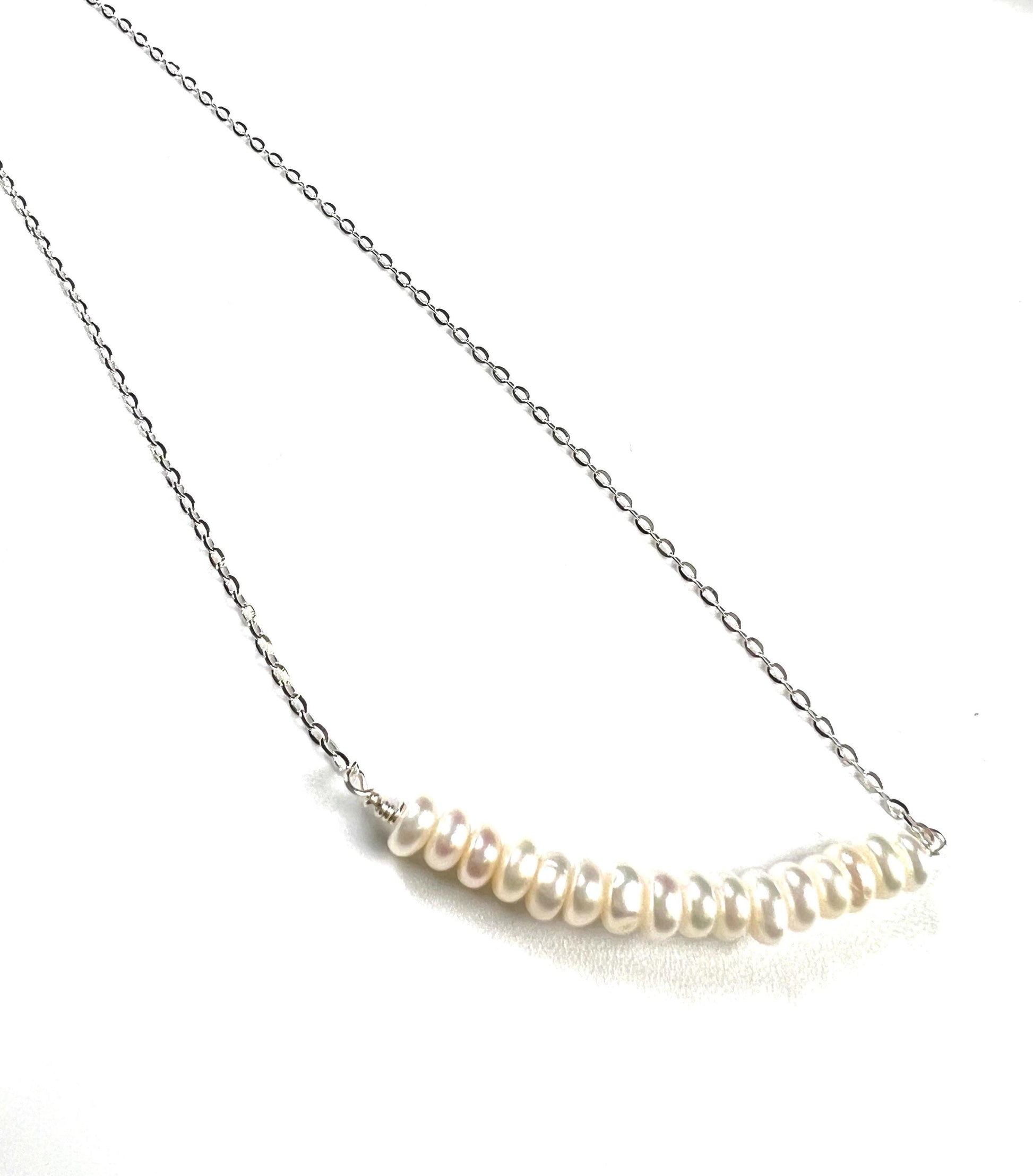 Natural Freshwater pearl 5mm Roundel bar necklace 925 sterling silver Chakra, June Birthstone