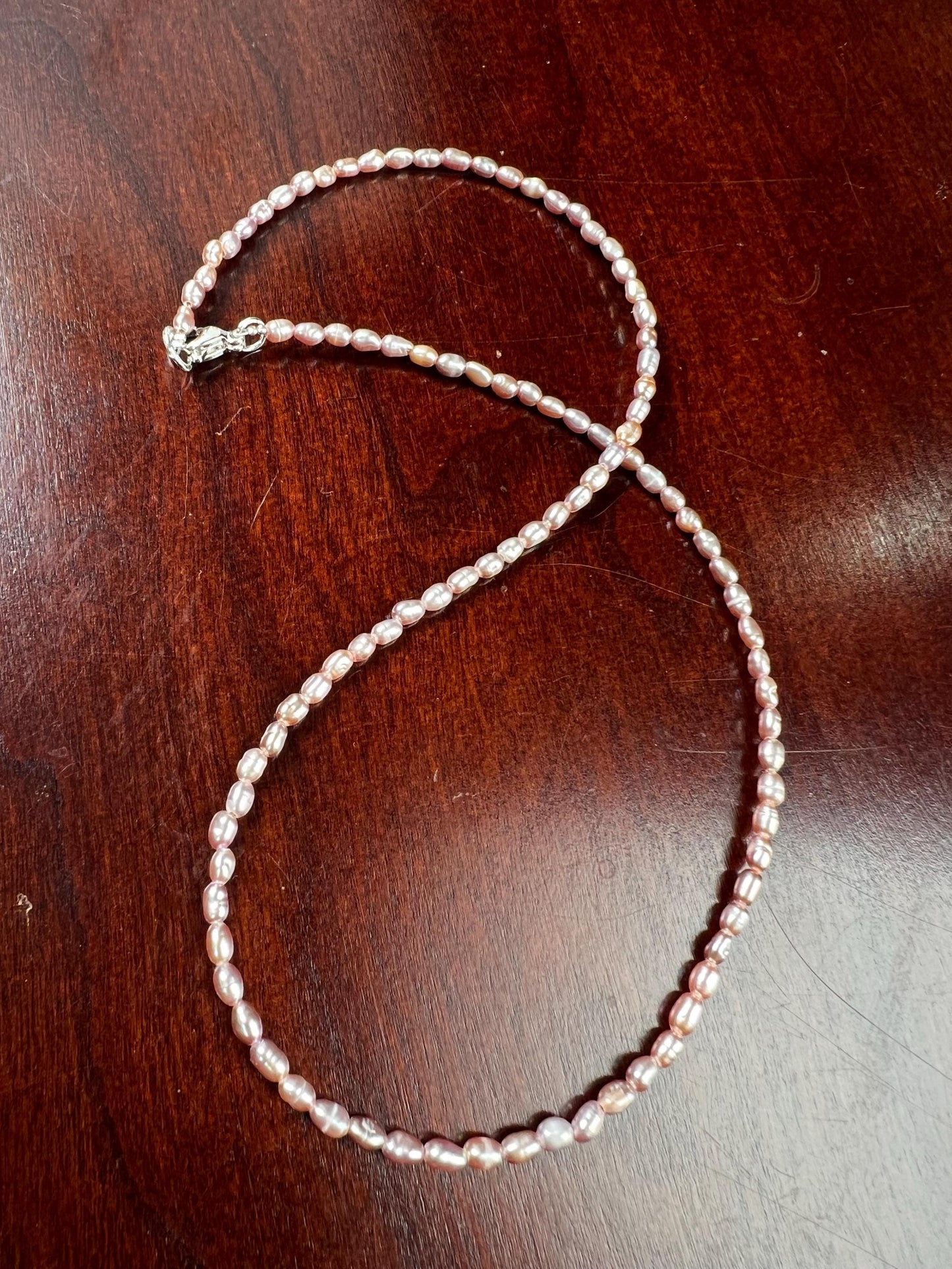 Natural Freshwater Pearl AAA quality pitchy pink purple rice oval Pearl Necklace, wedding Holiday gift