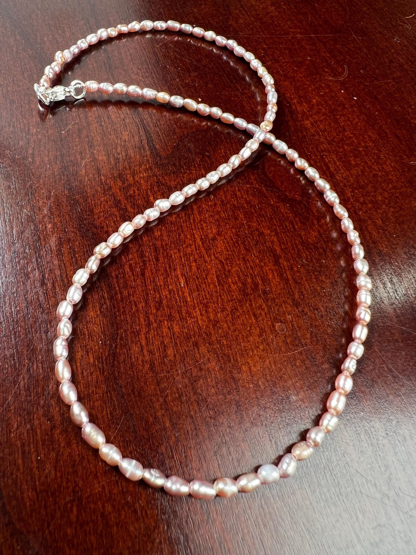 Natural Freshwater Pearl AAA quality pitchy pink purple rice oval Pearl Necklace, wedding Holiday gift