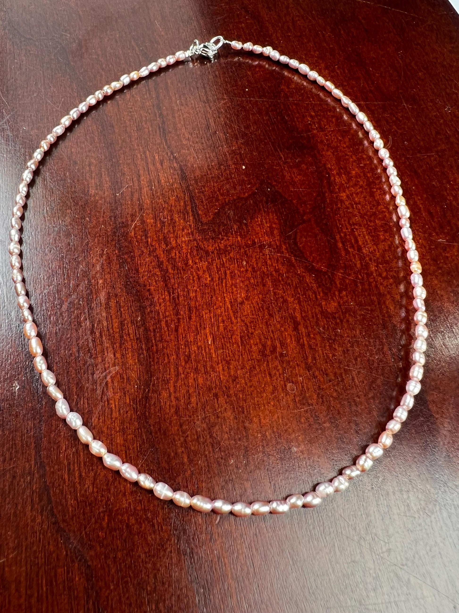 Natural Freshwater Pearl AAA quality pitchy pink purple rice oval Pearl Necklace, wedding Holiday gift