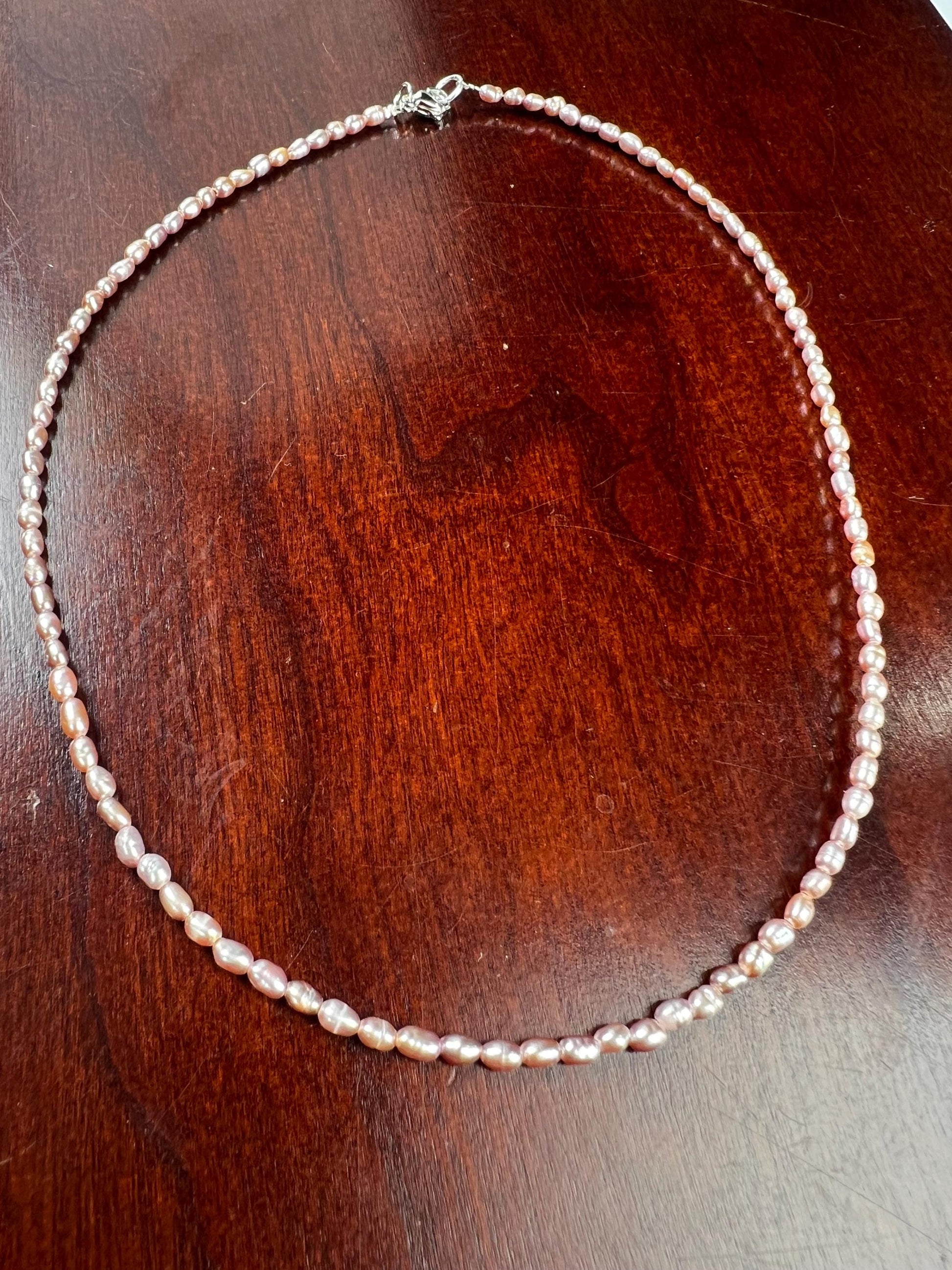 Natural Freshwater Pearl AAA quality pitchy pink purple rice oval Pearl Necklace, wedding Holiday gift