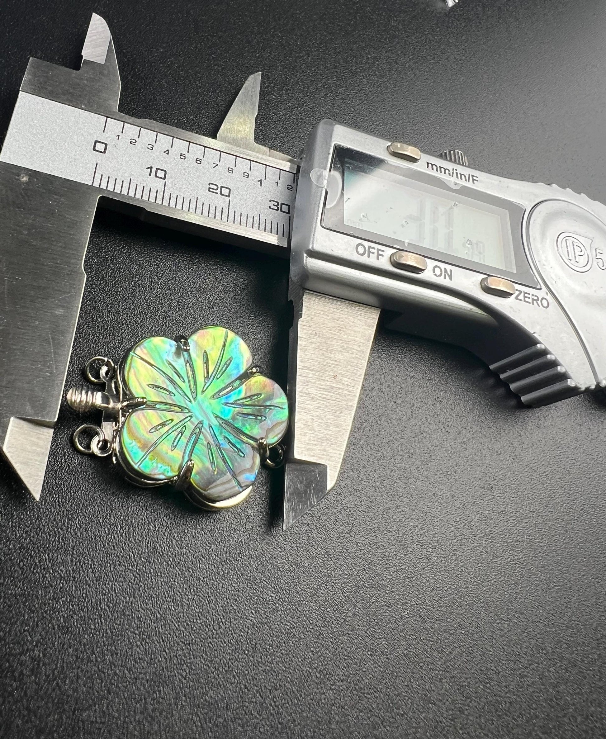 Natural Abalone Pua Shell 3 Loop Fancy Flower Clasp, blue green flash Jewelry Making Rhodium 3 line Necklace Bracelet clasp.