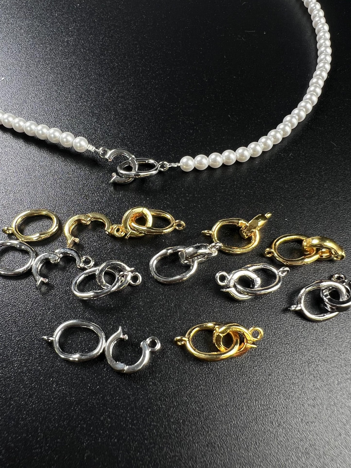 Hook and Eye Pearl clasp, Interchangeable charm pendant hanging enhancer bail hinged open clasp Rhodium Silver 18k gold plated beauty clasp