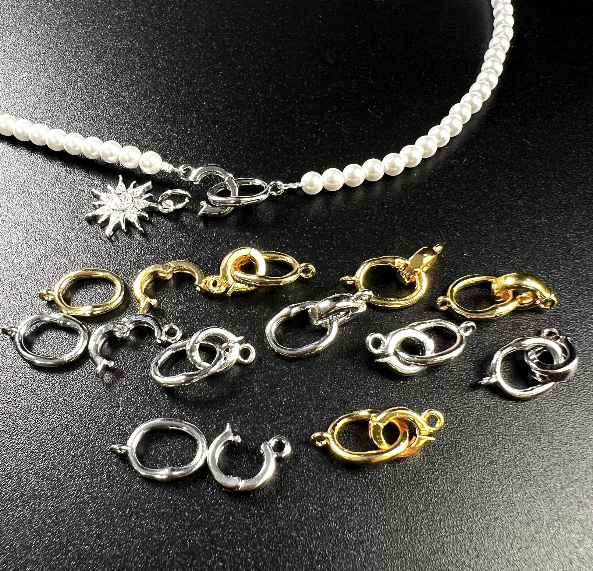 Hook and Eye Pearl clasp, Interchangeable charm pendant hanging enhancer bail hinged open clasp Rhodium Silver 18k gold plated beauty clasp