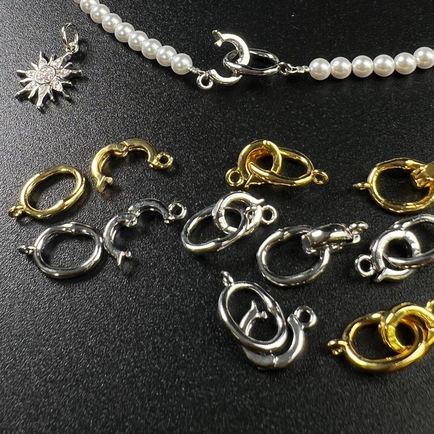 Hook and Eye Pearl clasp, Interchangeable charm pendant hanging enhancer bail hinged open clasp Rhodium Silver 18k gold plated beauty clasp