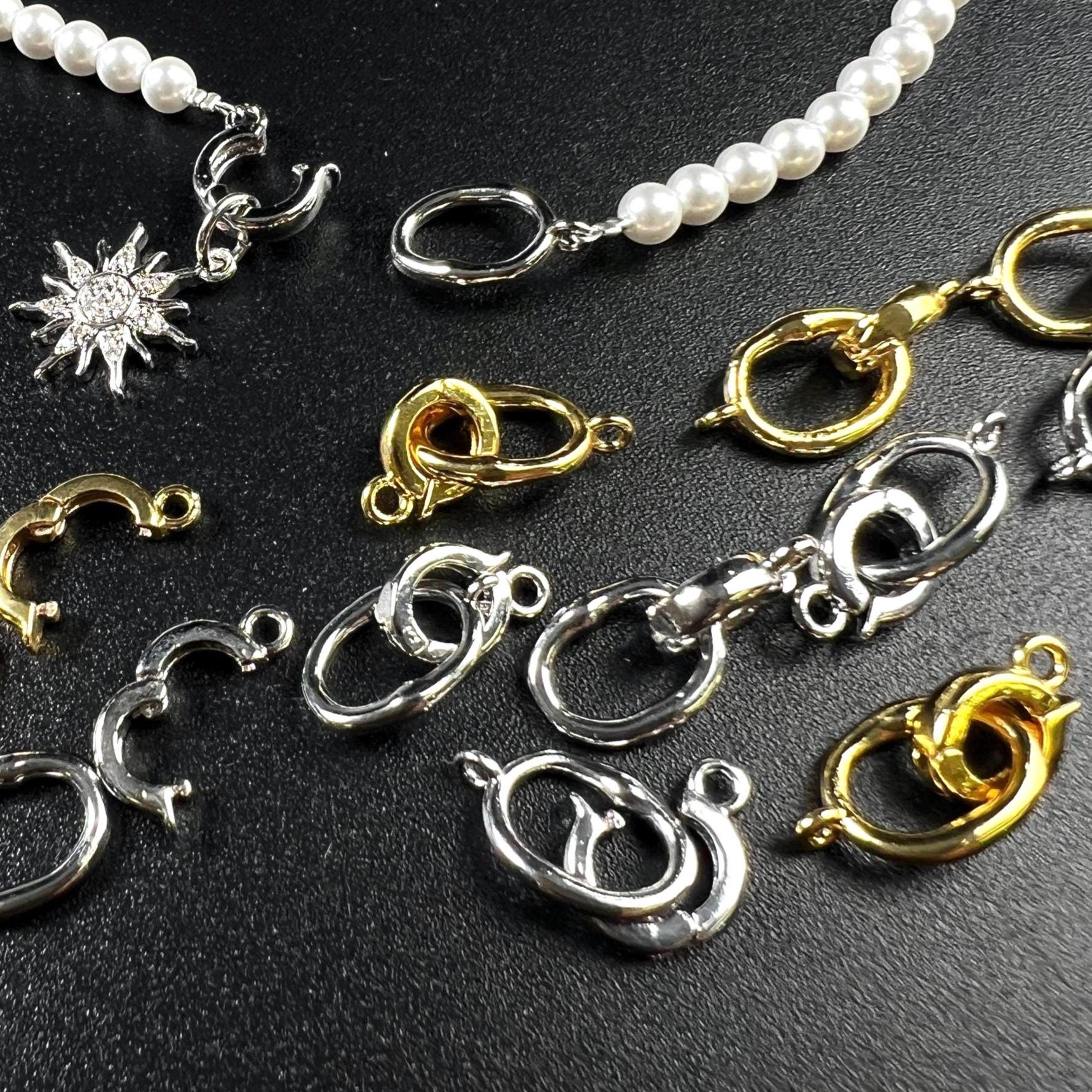 Hook and Eye Pearl clasp, Interchangeable charm pendant hanging enhancer bail hinged open clasp Rhodium Silver 18k gold plated beauty clasp