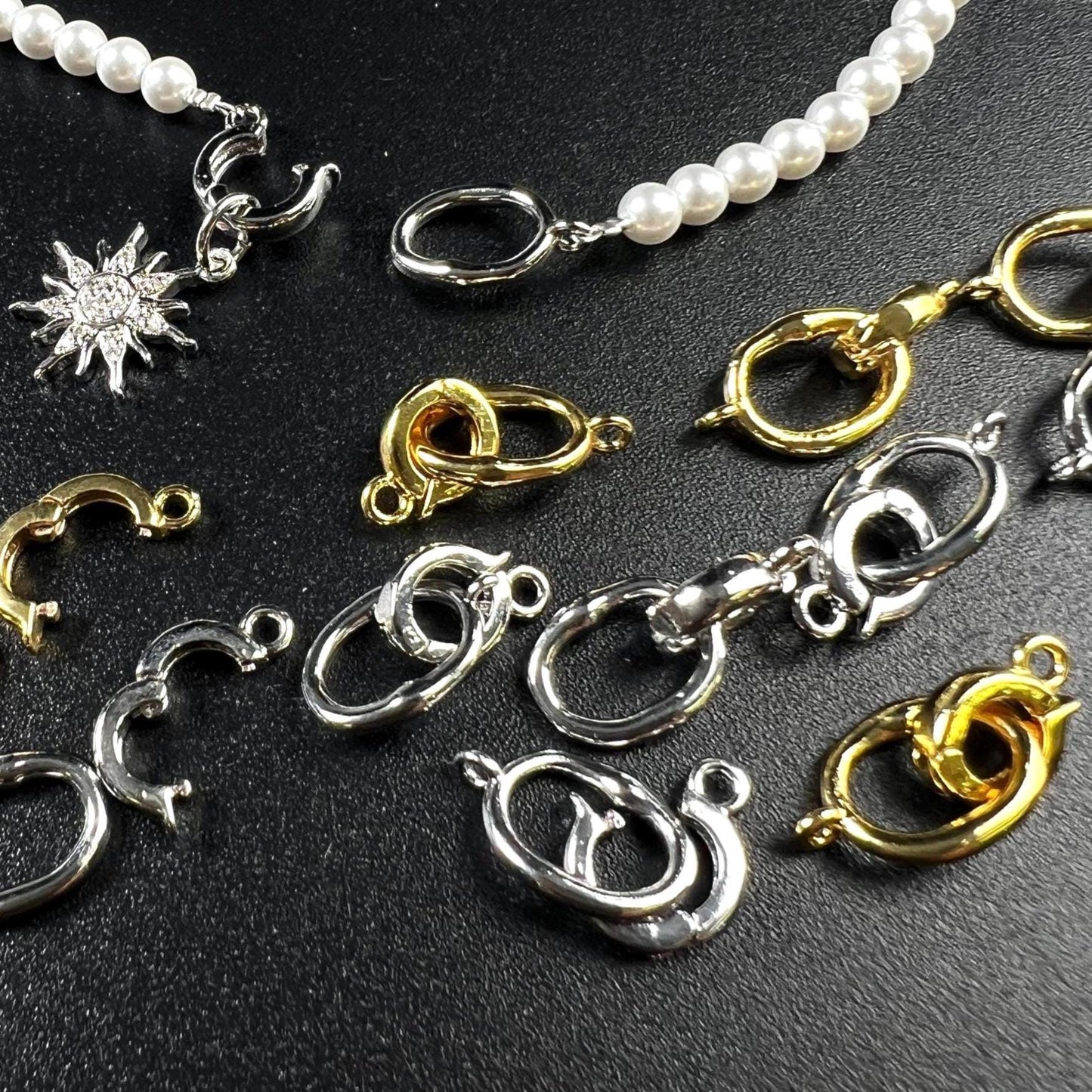 Hook and Eye Pearl clasp, Interchangeable charm pendant hanging enhancer bail hinged open clasp Rhodium Silver 18k gold plated beauty clasp