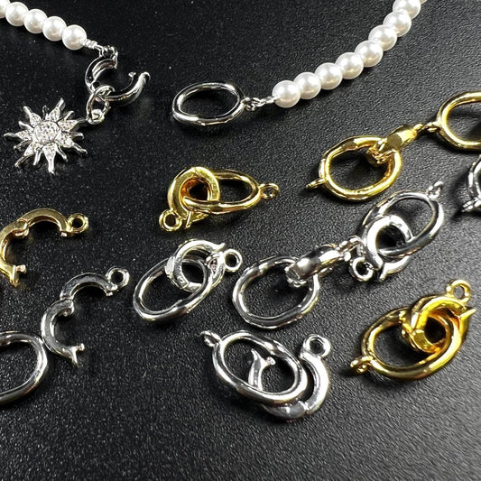 Hook and Eye Pearl clasp, Interchangeable charm pendant hanging enhancer bail hinged open clasp Rhodium Silver 18k gold plated beauty clasp