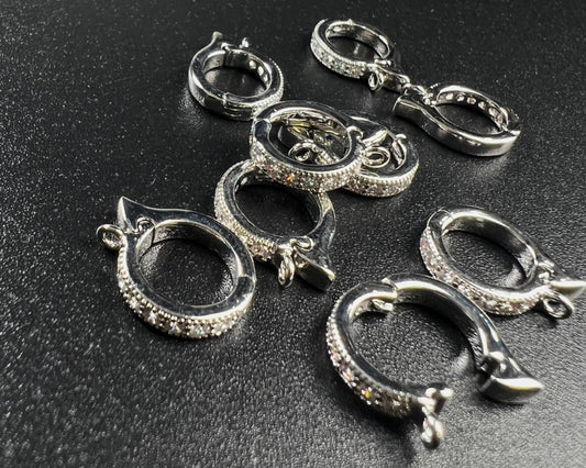 Cubic zirconia Sterling Silver CZ diamond Enhancer Hinged Bail Heavy duty Interchangeable Pendant holder 11mm snap on Bail