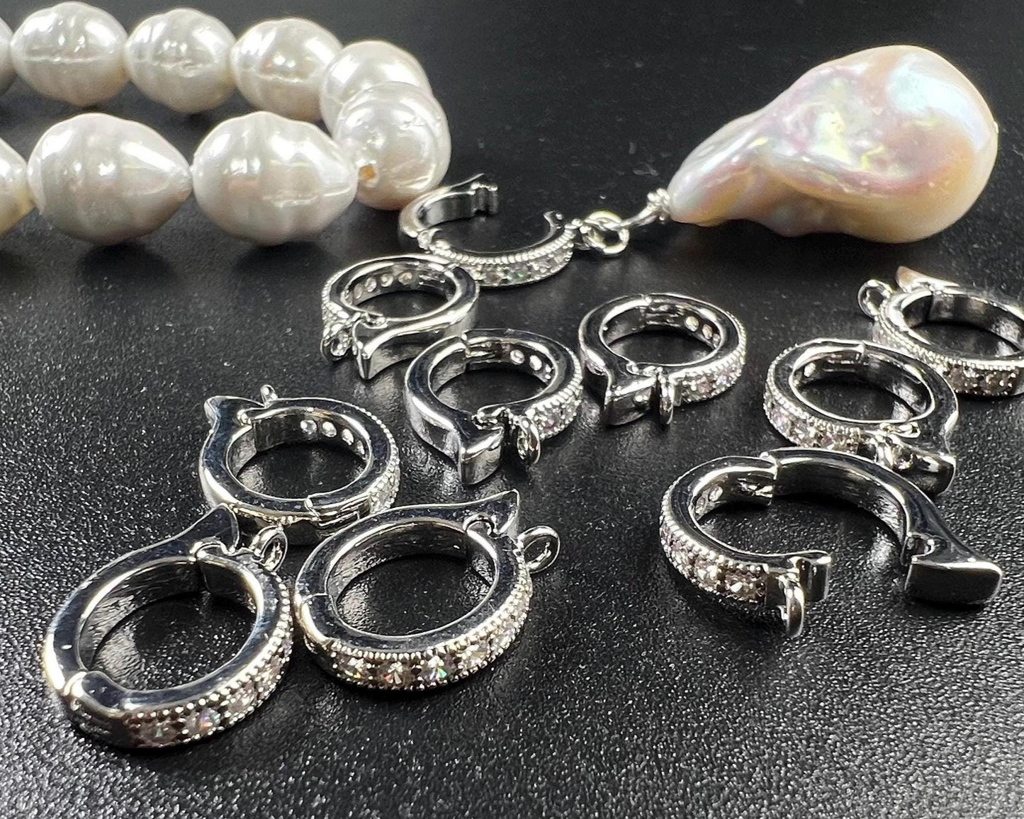 Cubic zirconia Sterling Silver CZ diamond Enhancer Hinged Bail Heavy duty Interchangeable Pendant holder 11mm snap on Bail