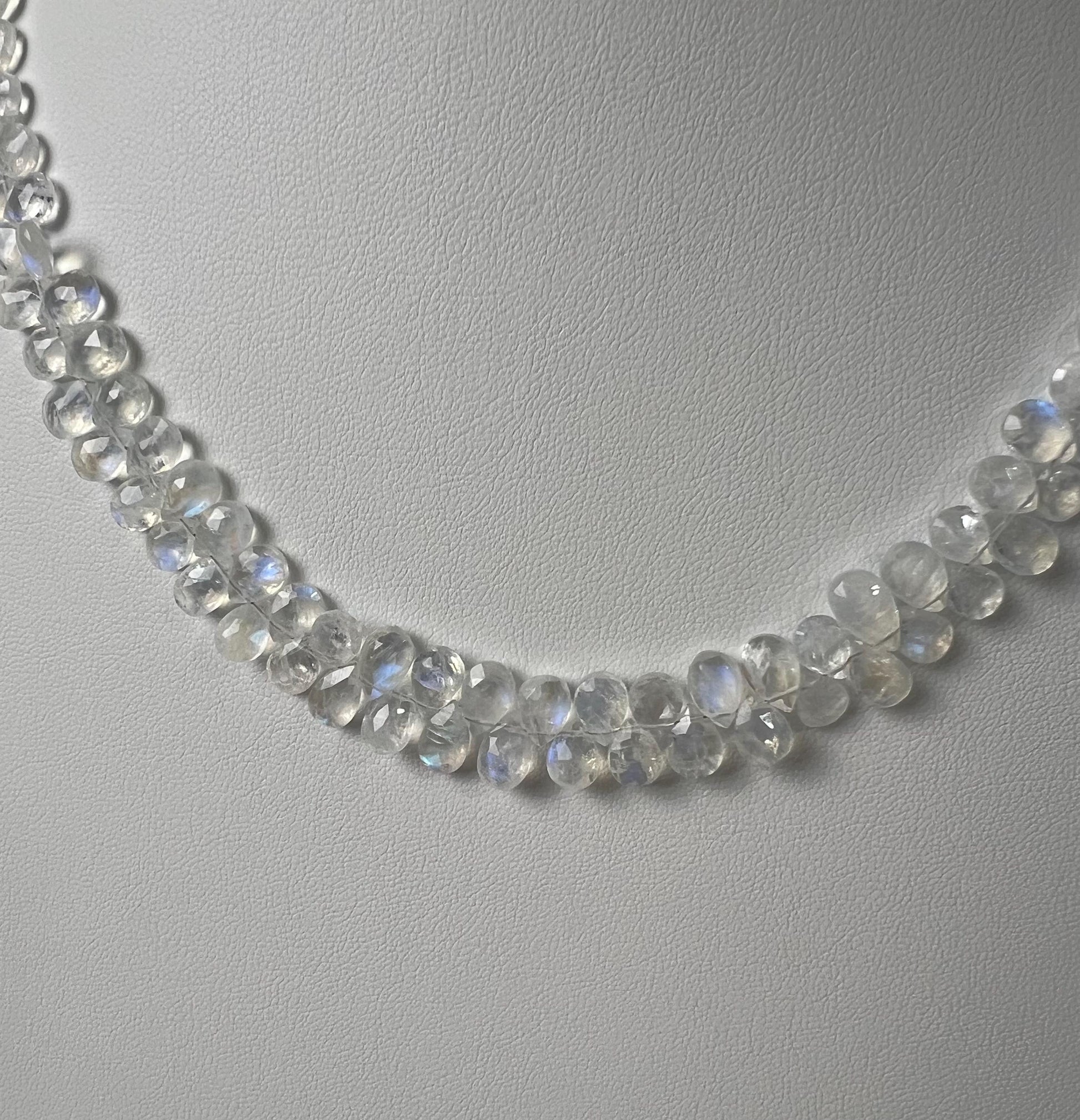 Natural Rainbow Moonstone Faceted Drop Gemstone Necklace AAA blue flash clear quality 925 Sterling Silver Precious elegant gift