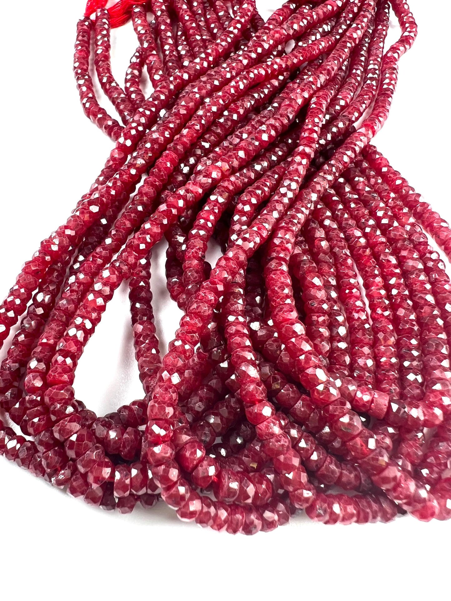 Genuine Ruby Faceted Rondelle 4mm Jewelry Making Gemstone Beads 12" Strand, May birthstone