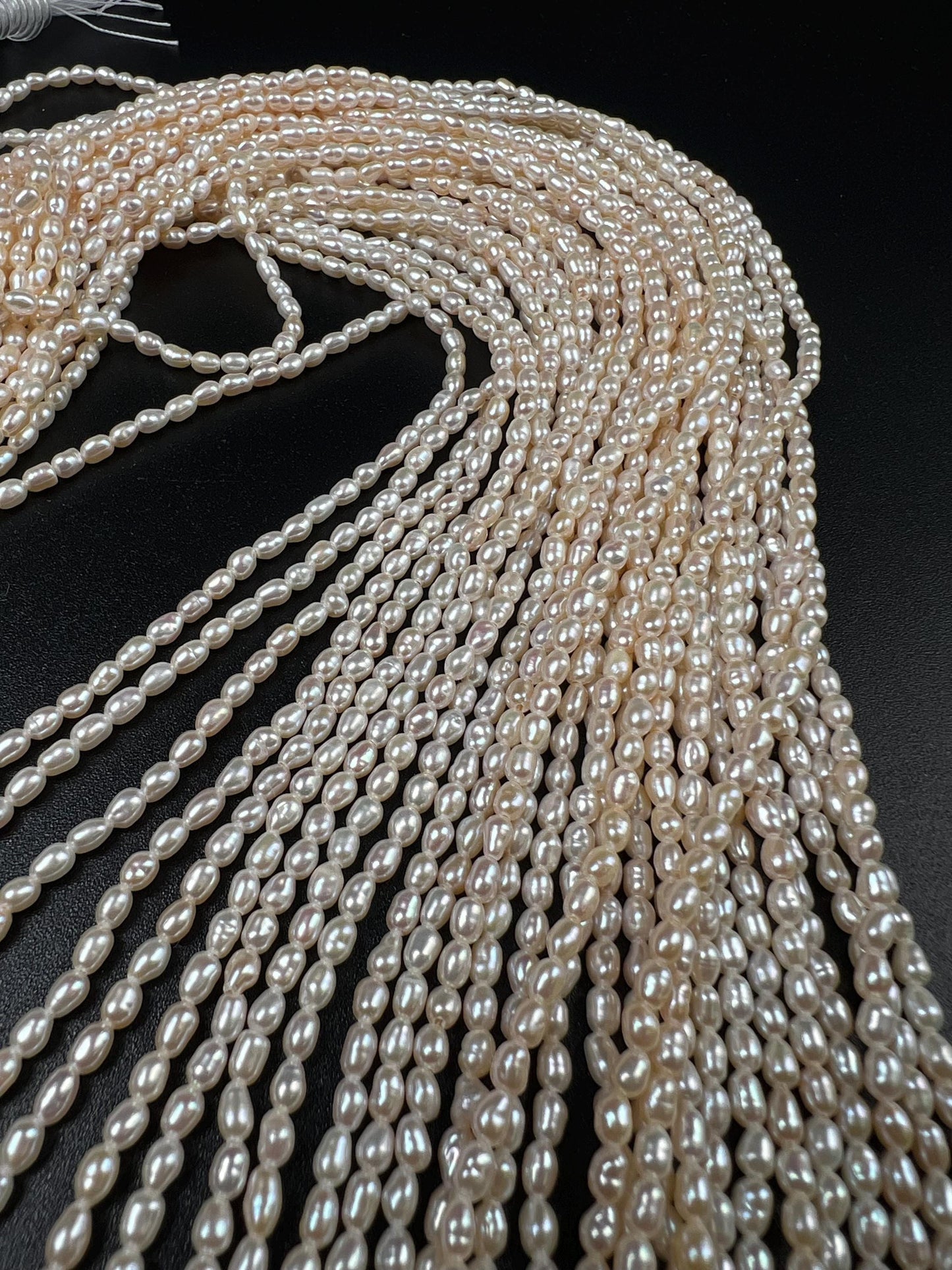 Natural Freshwater pearl 3-4mm small Rice oval AAA quality pearl cream white pearl 14” full strand