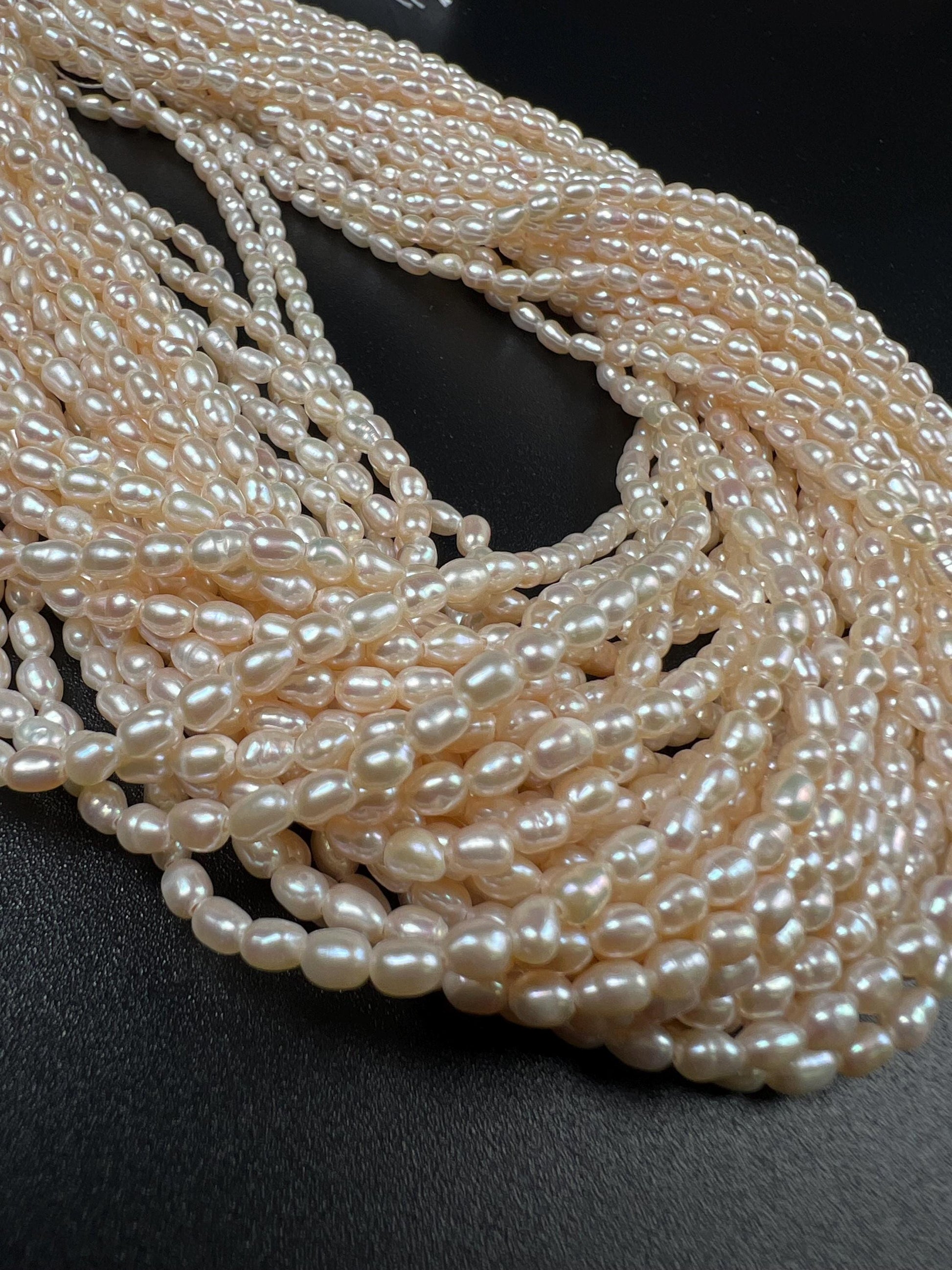 Natural Freshwater pearl Ivory white Rice oval AAA quality pearl cream color 3-4mm tiny pearl 14” full strand