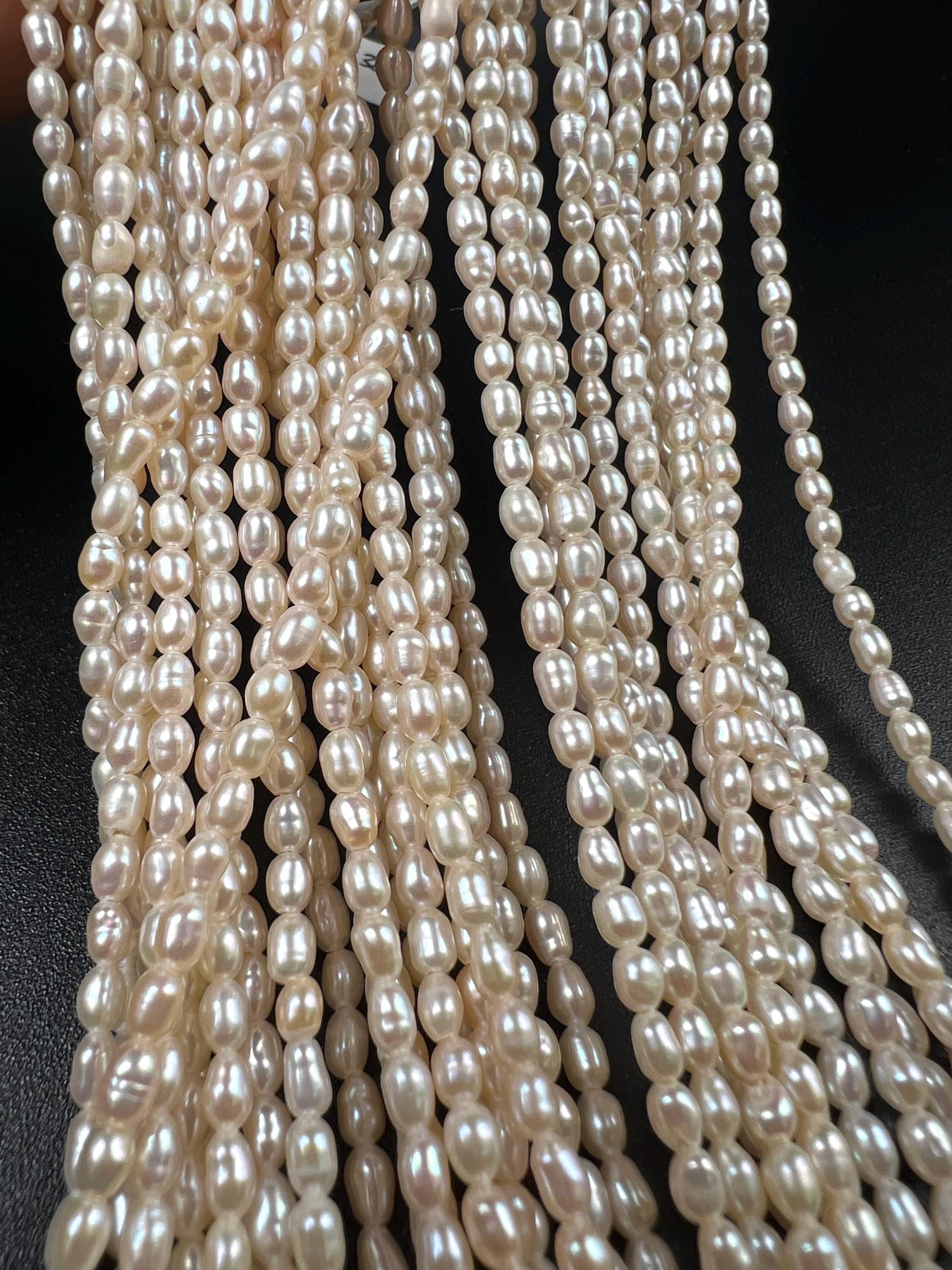 Natural Freshwater pearl 3-4mm small Rice oval AAA quality pearl cream white pearl 14” full strand
