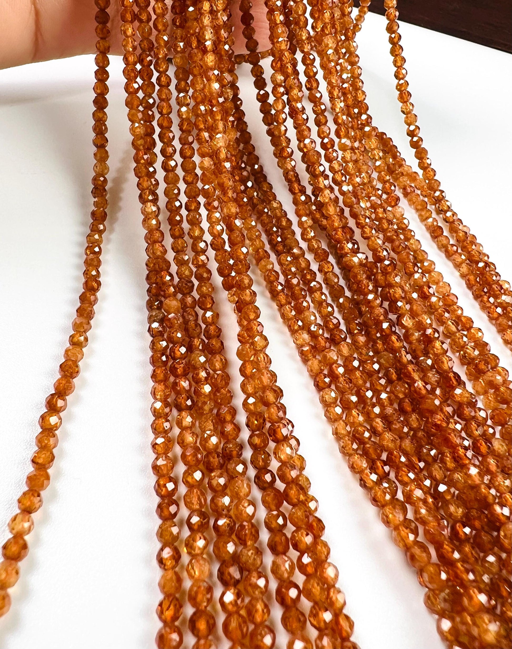 Natural Hessonite Garnet Faceted 3mm Round Gemstone Beads for Jewelry Making, 15" Strand