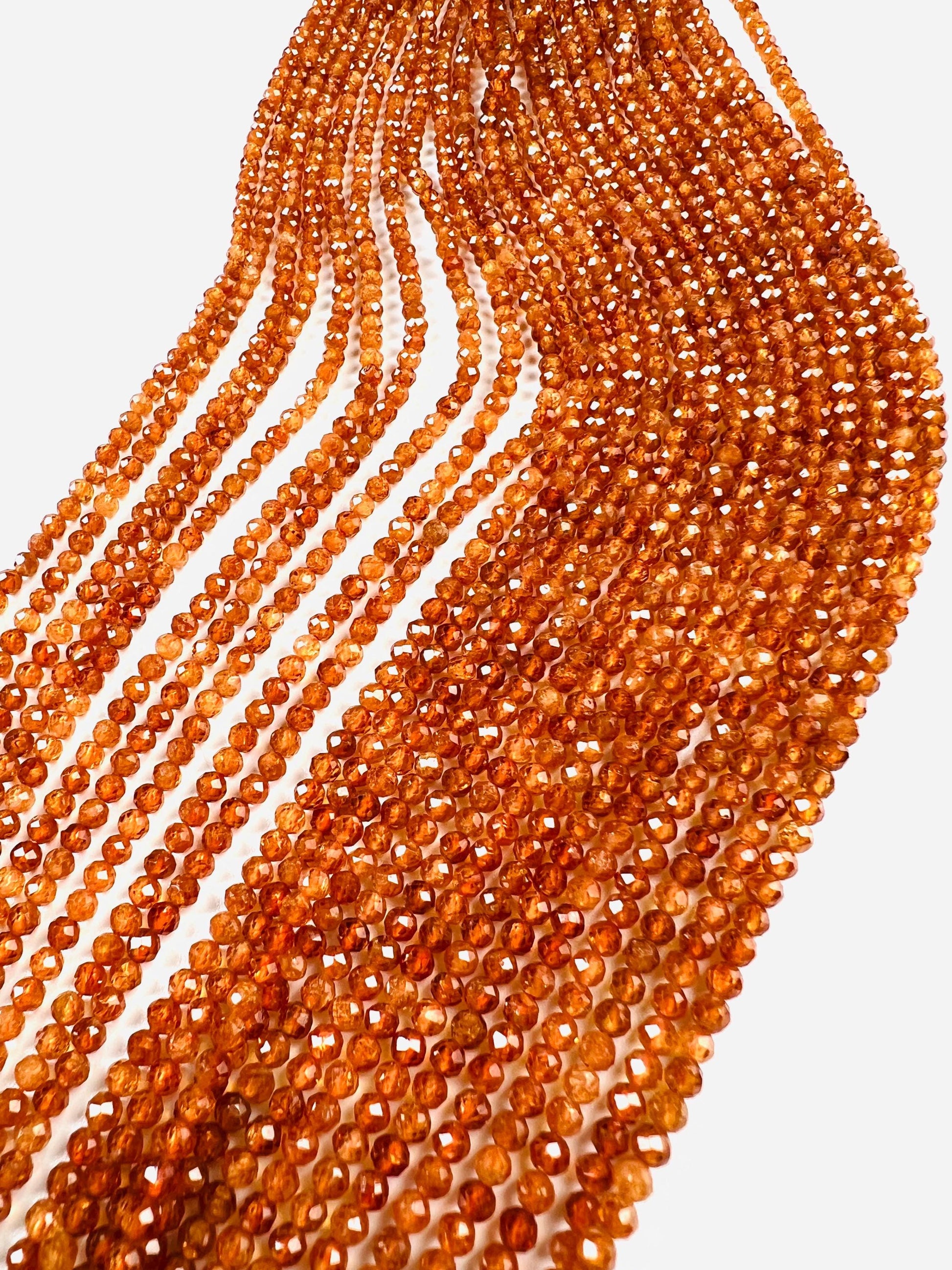 Natural Hessonite Garnet Faceted 3mm Round Gemstone Beads for Jewelry Making, 15" Strand