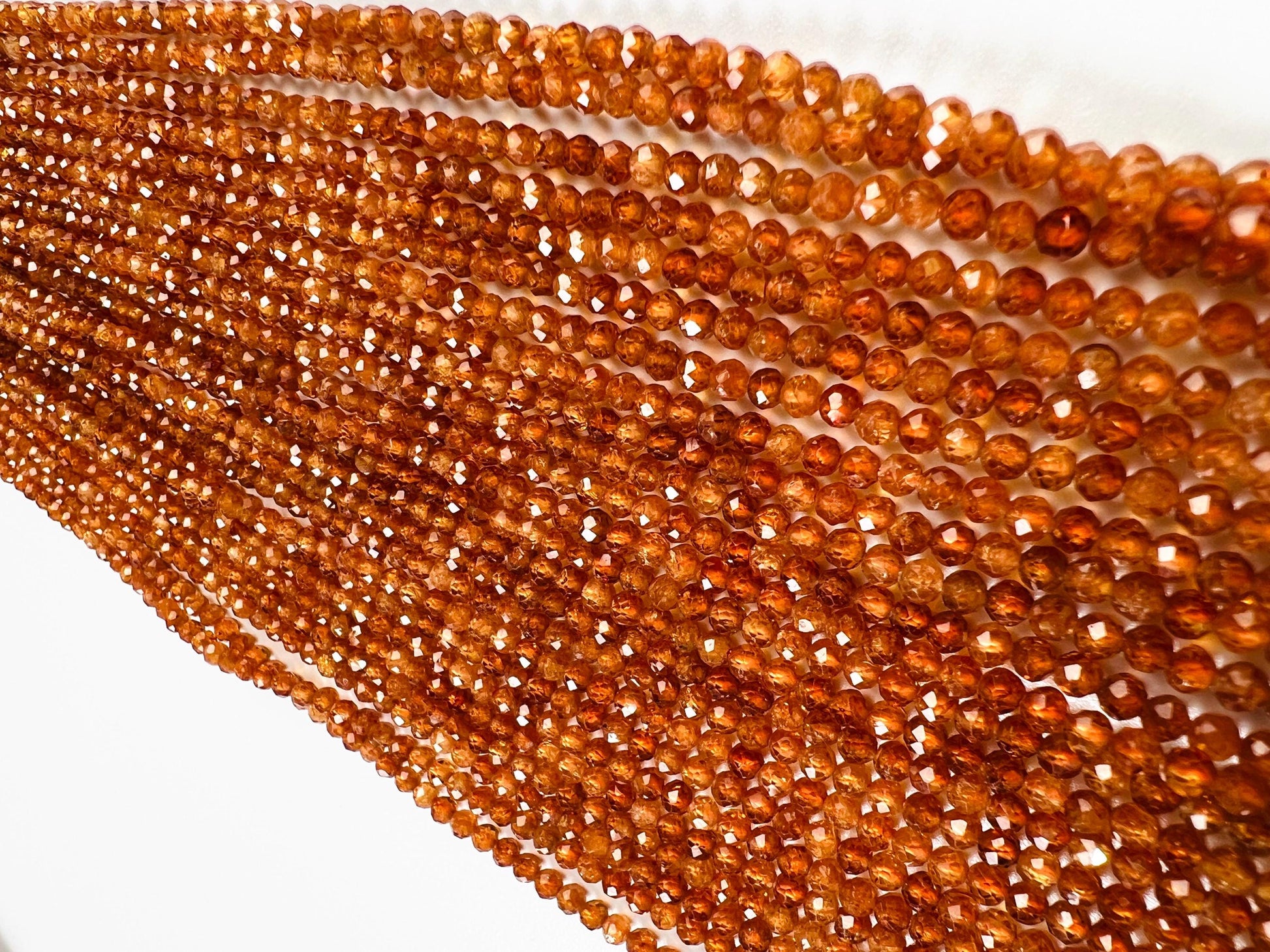 Natural Hessonite Garnet Faceted 3mm Round Gemstone Beads for Jewelry Making, 15" Strand
