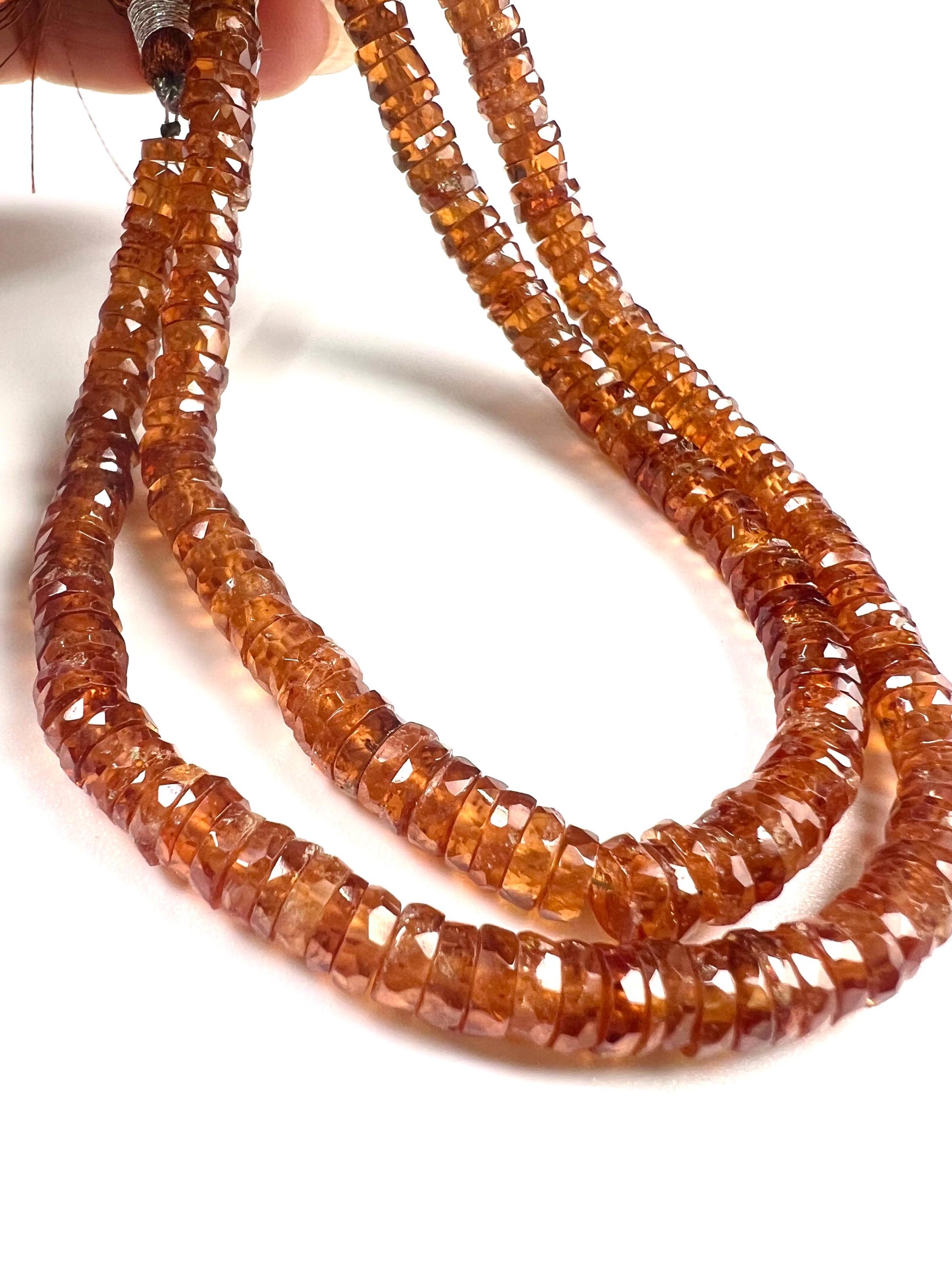 Natural Hessonite Garnet faceted Heishi wheel thick roundel Beads jewelry Making Natural Dark brown 8" strand