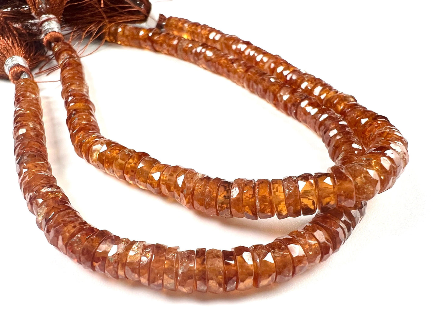 Natural Hessonite Garnet faceted Heishi wheel thick roundel Beads jewelry Making Natural Dark brown 8" strand