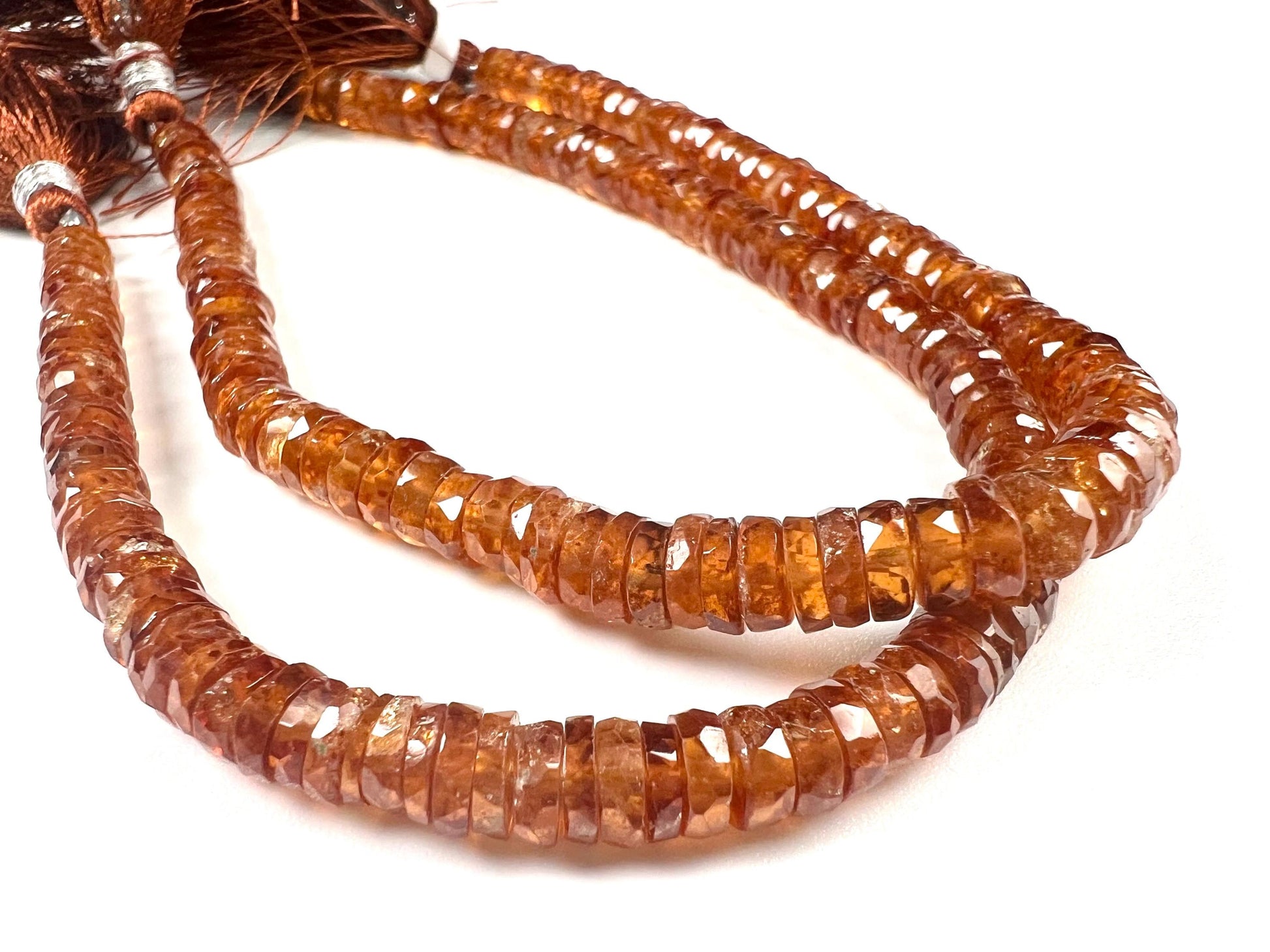 Natural Hessonite Garnet faceted Heishi wheel thick roundel Beads jewelry Making Natural Dark brown 8" strand