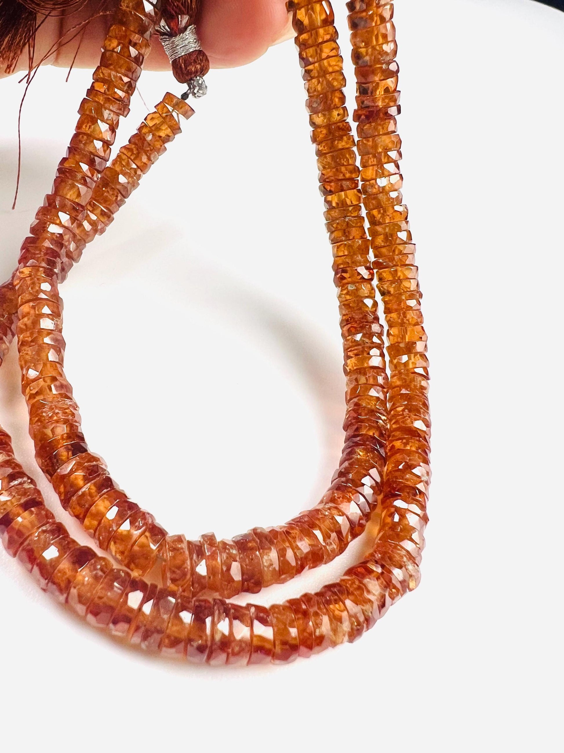 Natural Hessonite Garnet faceted Heishi wheel thick roundel Beads jewelry Making Natural Dark brown 8" strand