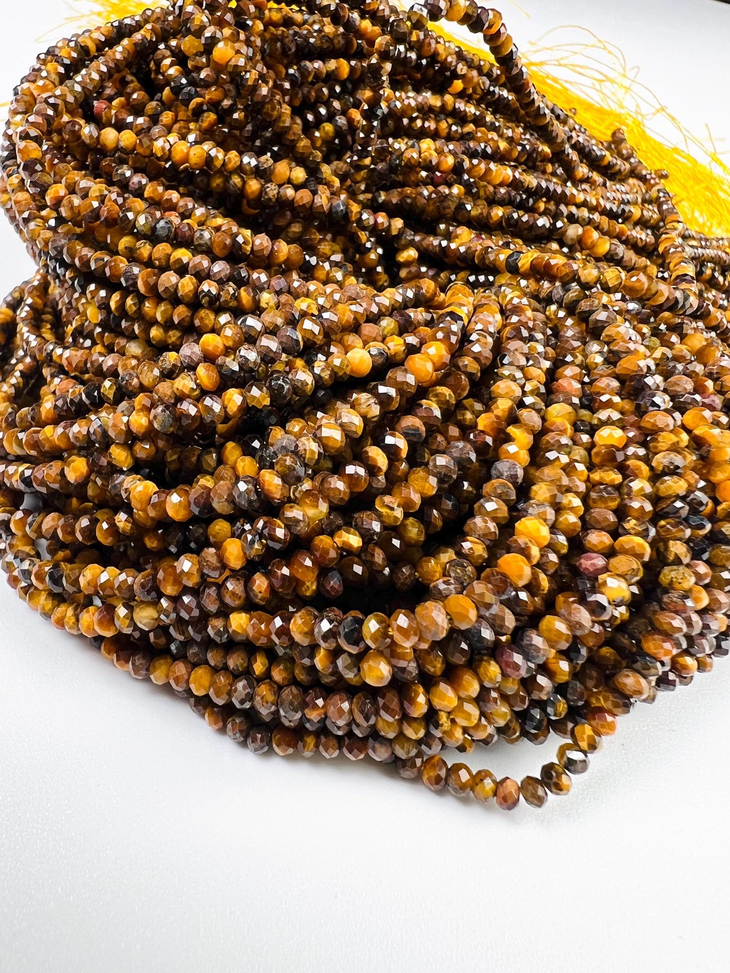 Natural Tiger Eye 3.5-4mm Faceted Rondelle, Jewelry Making Natural Tiger Eye Gemstone Beads 15" Strand