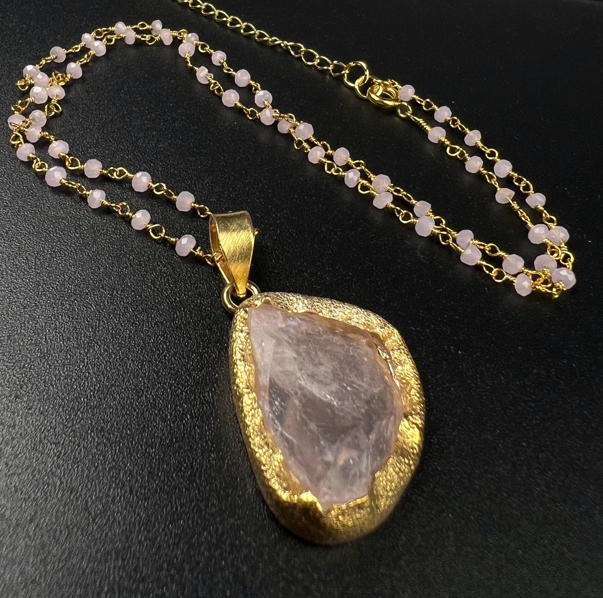 Natural Rose Quartz Raw free from Gemstone pendant necklace. Love valentines gift