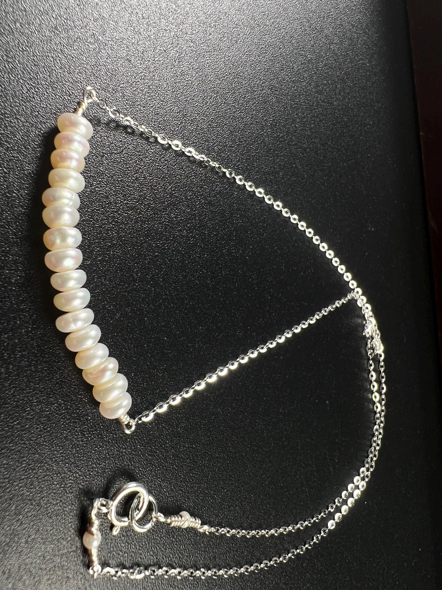 Natural Freshwater pearl 5mm Roundel bar necklace 925 sterling silver Chakra, June Birthstone