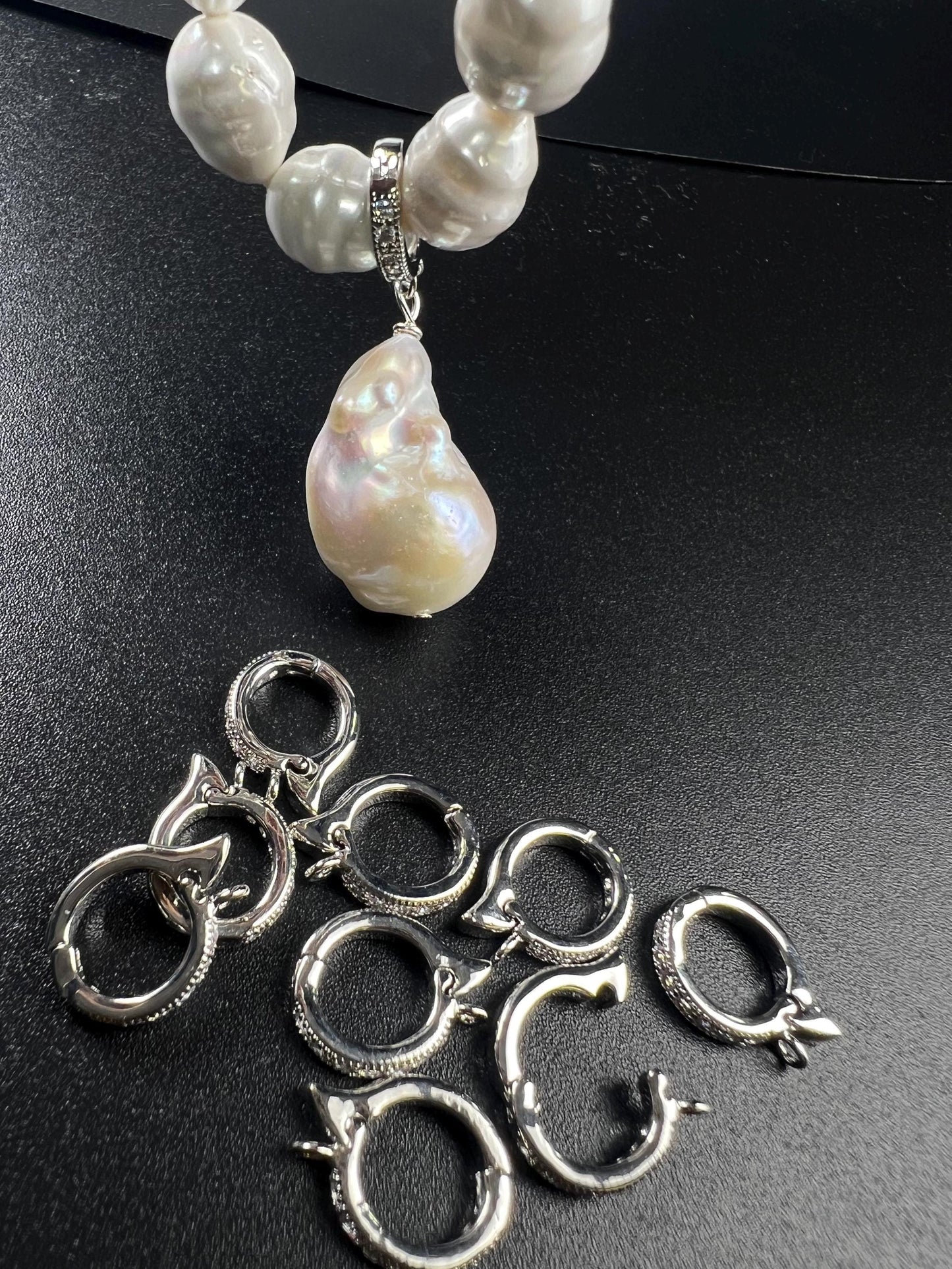 Cubic zirconia Sterling Silver CZ diamond Enhancer Hinged Bail Heavy duty Interchangeable Pendant holder 11mm snap on Bail