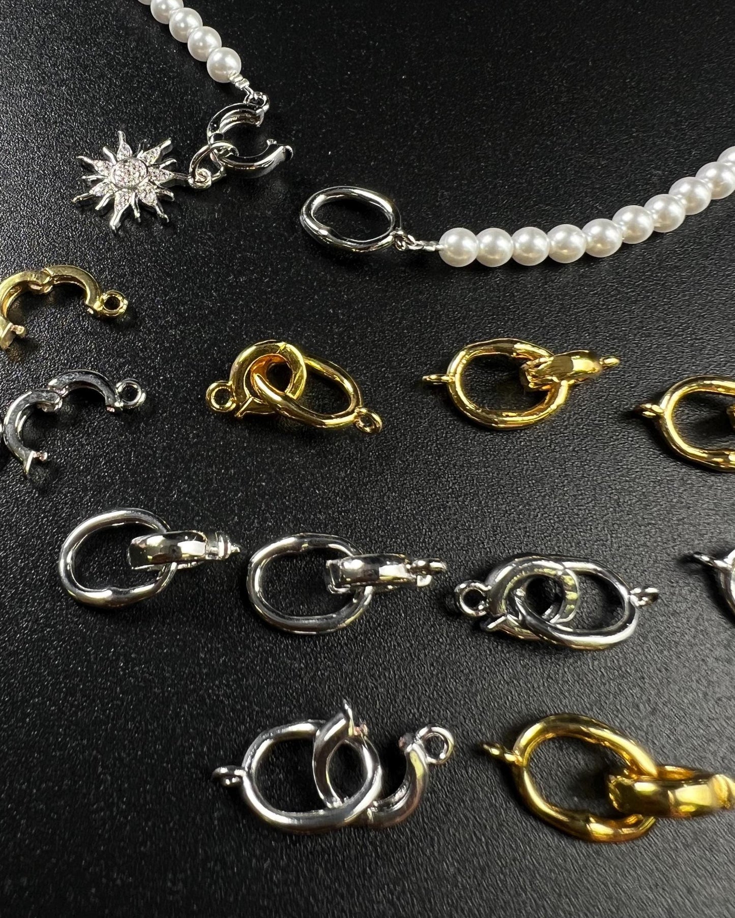 Hook and Eye Pearl clasp, Interchangeable charm pendant hanging enhancer bail hinged open clasp Rhodium Silver 18k gold plated beauty clasp