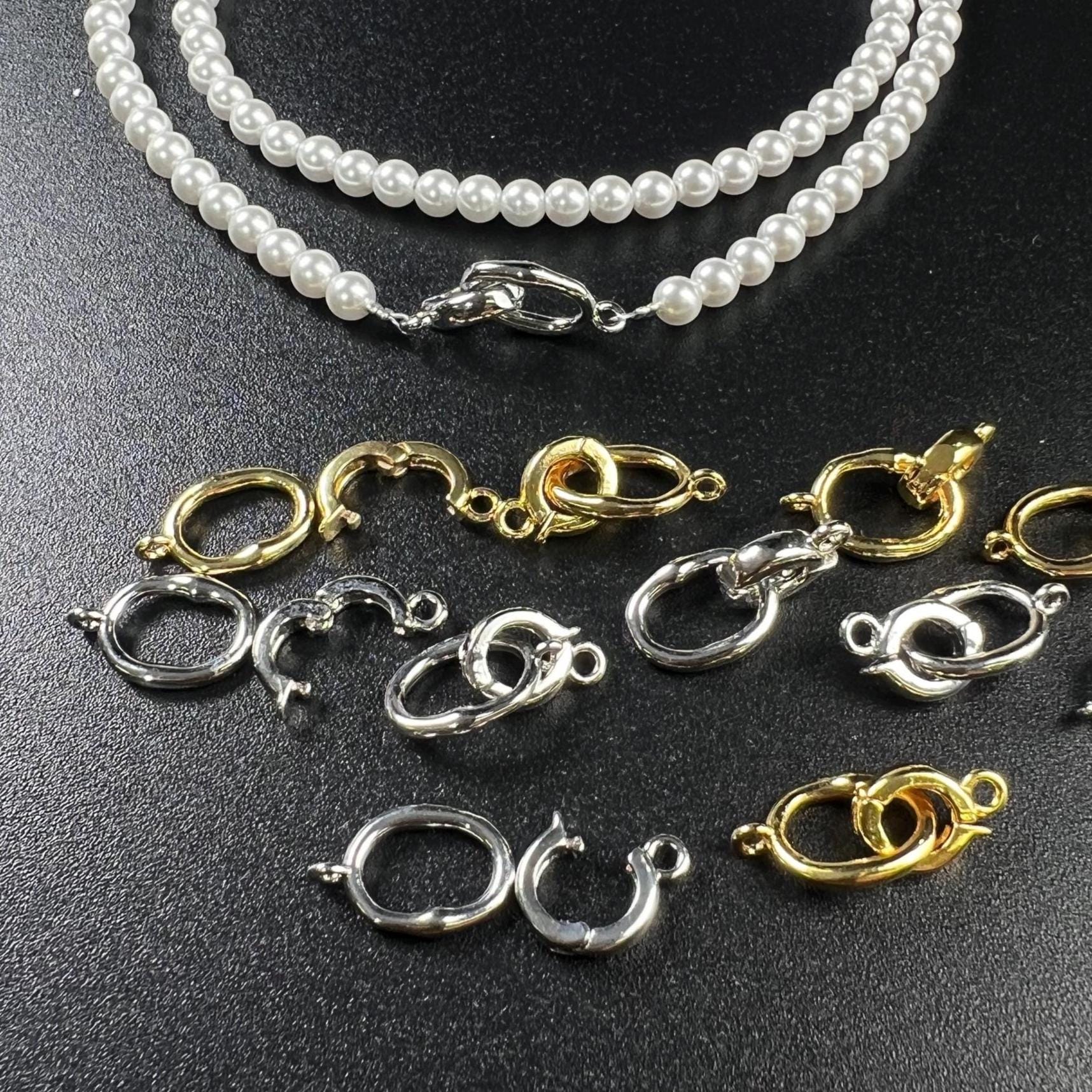 Hook and Eye Pearl clasp, Interchangeable charm pendant hanging enhancer bail hinged open clasp Rhodium Silver 18k gold plated beauty clasp