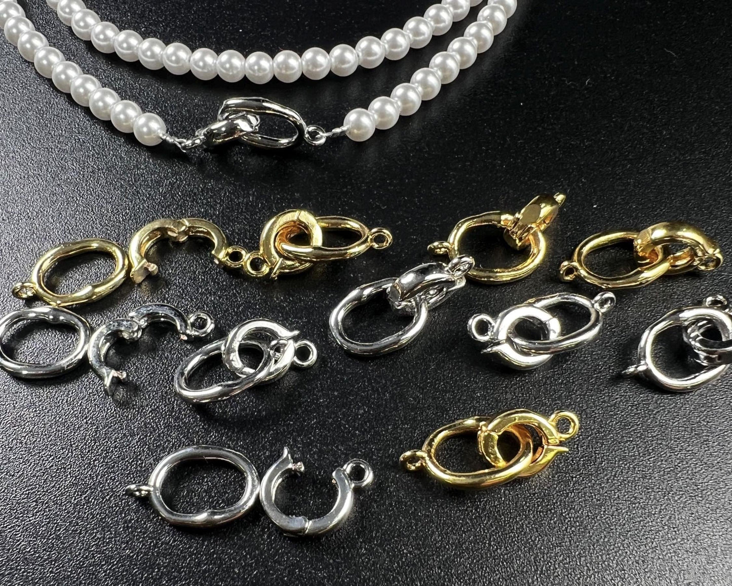 Hook and Eye Pearl clasp, Interchangeable charm pendant hanging enhancer bail hinged open clasp Rhodium Silver 18k gold plated beauty clasp