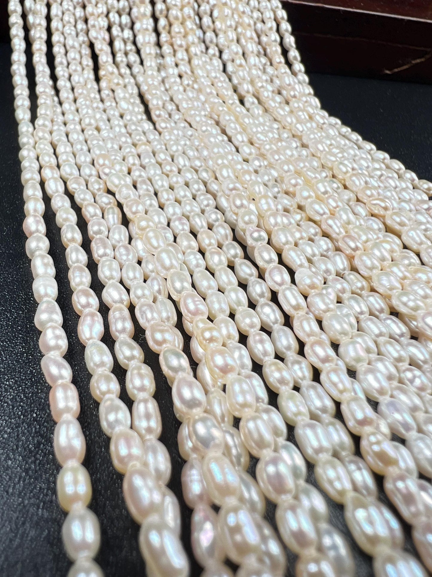 Natural Freshwater pearl 3-4mm small Rice oval AAA quality pearl cream white pearl 14” full strand