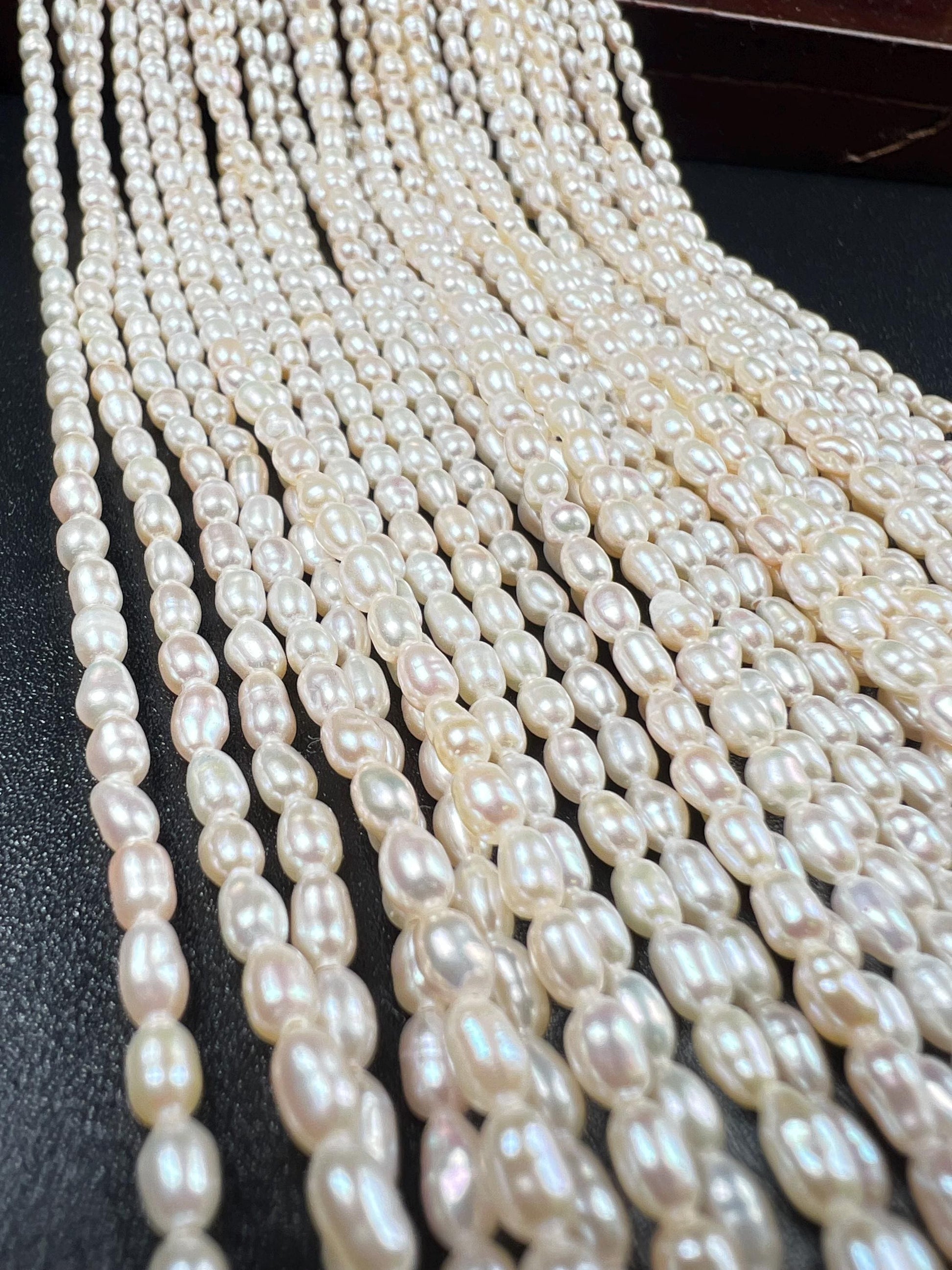 Natural Freshwater pearl 3-4mm small Rice oval AAA quality pearl cream white pearl 14” full strand