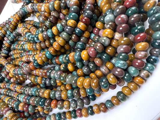 Natural Ocean jasper 8mm Smooth Roundel beads for jewelry making 15” full strand