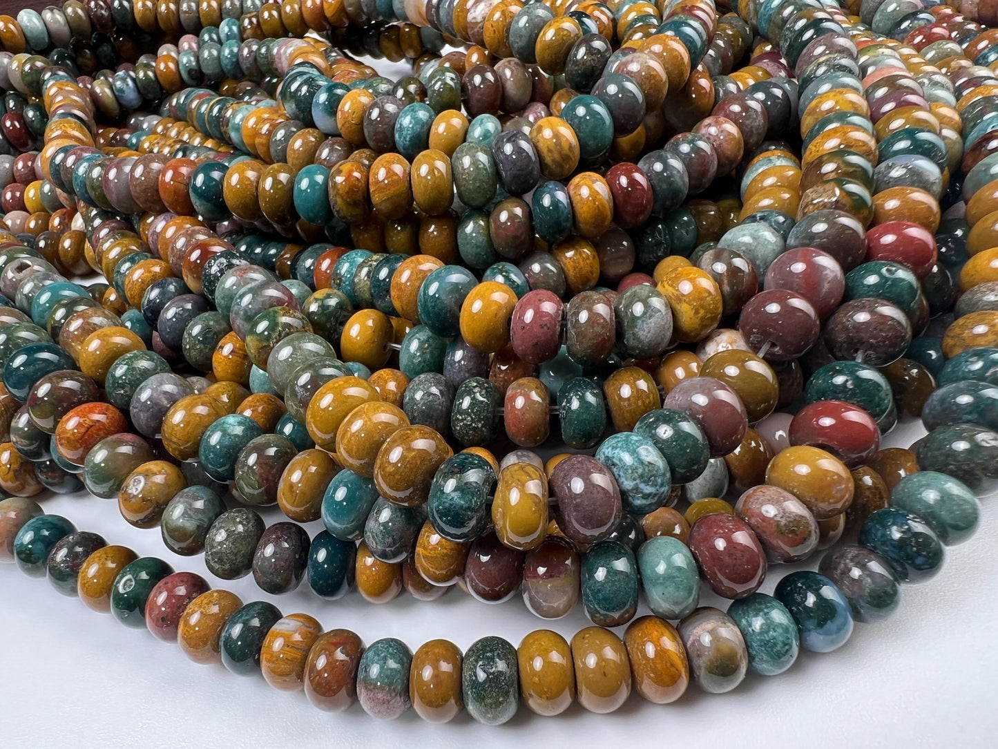 Natural Ocean jasper 8mm Smooth Roundel beads for jewelry making 15” full strand