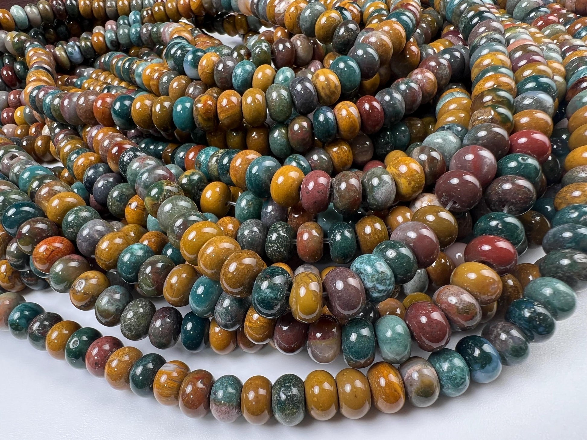 Natural Ocean jasper 8mm Smooth Roundel beads for jewelry making 15” full strand