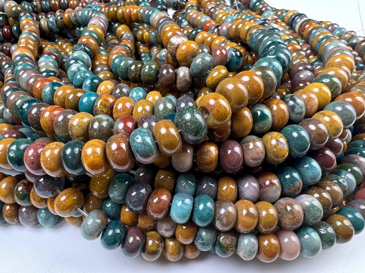 Natural Ocean jasper 8mm Smooth Roundel beads for jewelry making 15” full strand