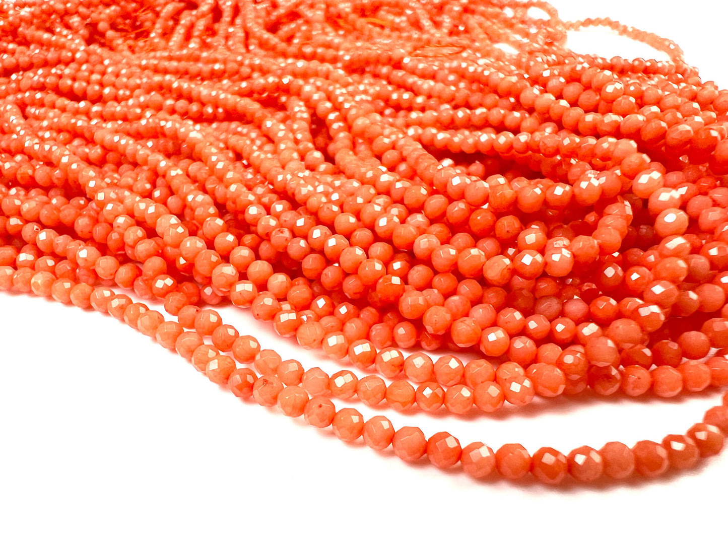Natural Italian coral Rice Faveted 2.5mm salmon pink beads AAA quality Round Beads 15.25" long Strand