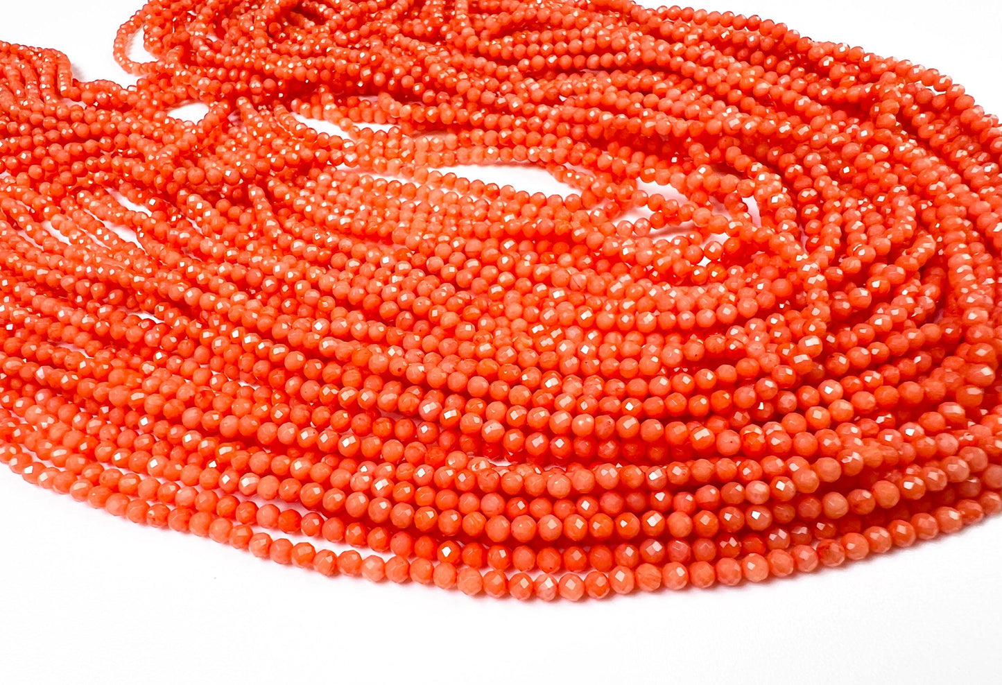 Natural Italian coral Rice Faveted 2.5mm salmon pink beads AAA quality Round Beads 15.25" long Strand
