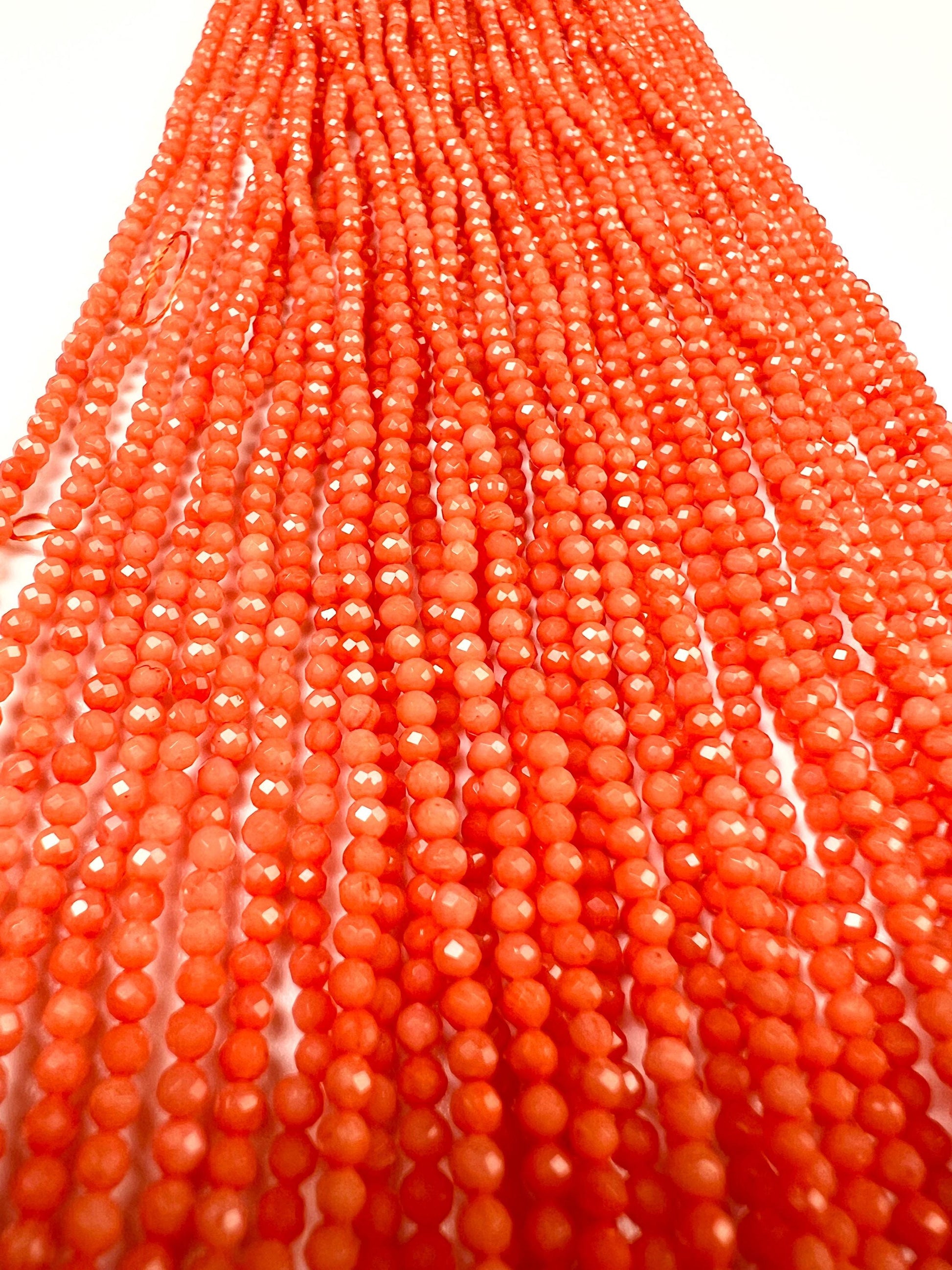 Natural Italian coral Rice Faveted 2.5mm salmon pink beads AAA quality Round Beads 15.25" long Strand