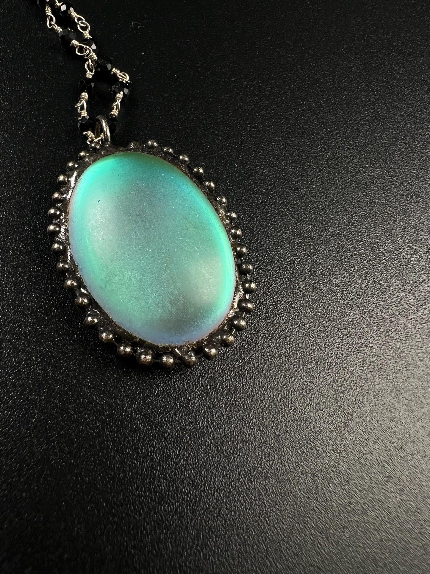 Aurora Opal glow Pendant with Black spinel silver vintage style Necklace. 25x38mm Aurora borealis pendant very beautiful gift