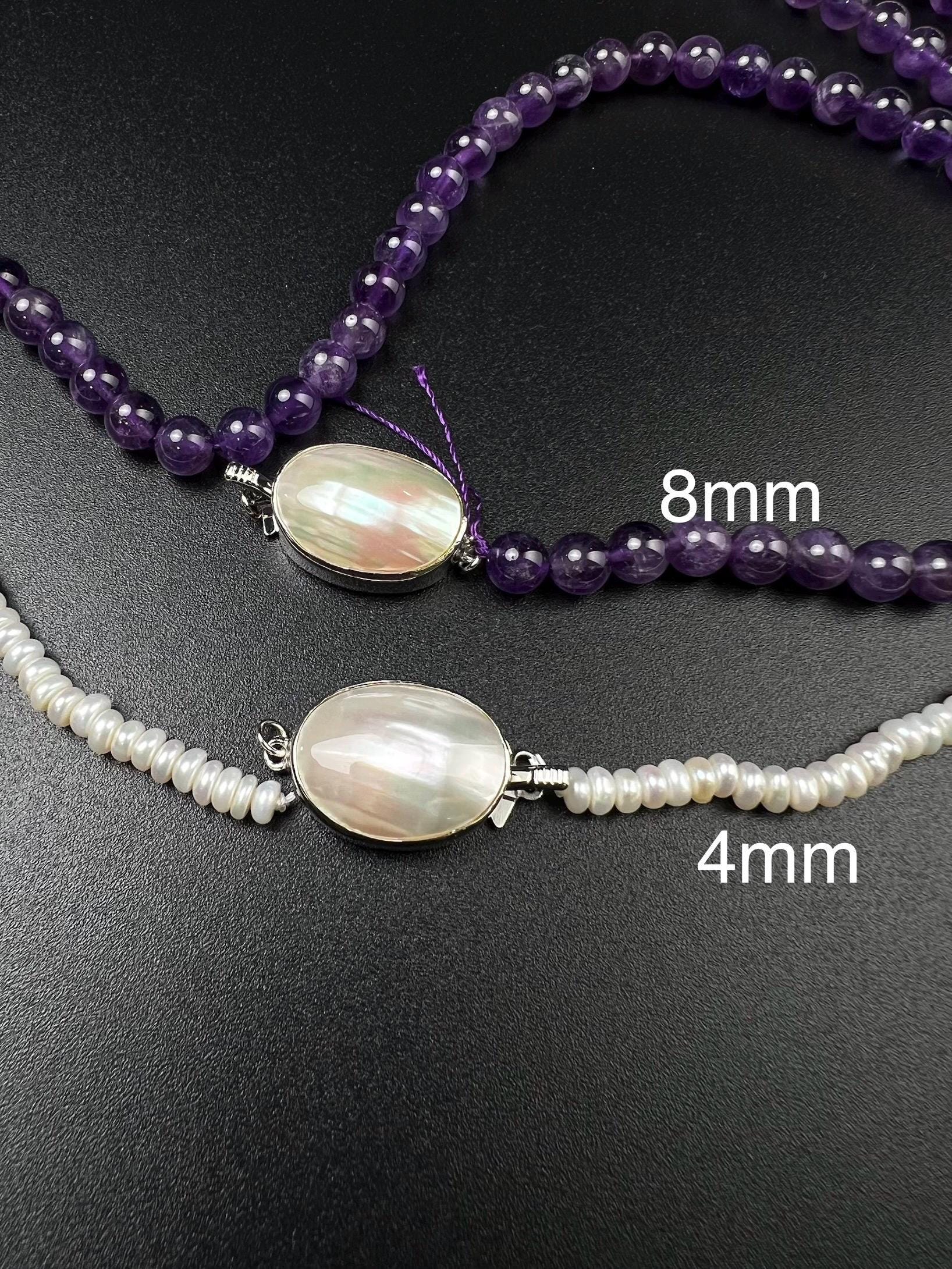 White Mother of Pearl Oval large vintage hand curved push in open Fancy Rhodium Sterling silver clasp.