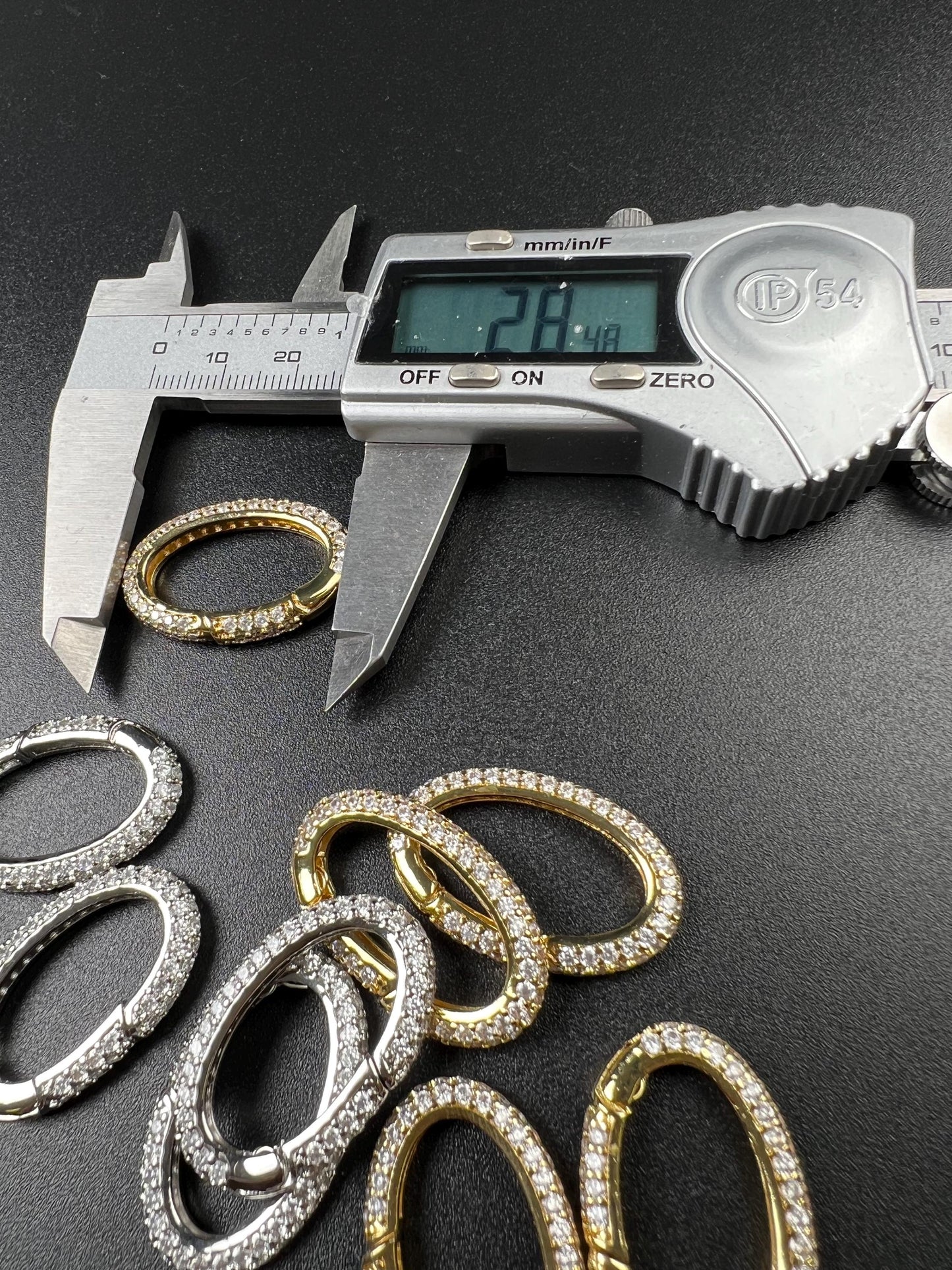 CZ Diamond carabiner clasp Micro Pave Push In open Oval double sided CZ Diamond setting Jewelry making fancy clasp 1pc 28mm long