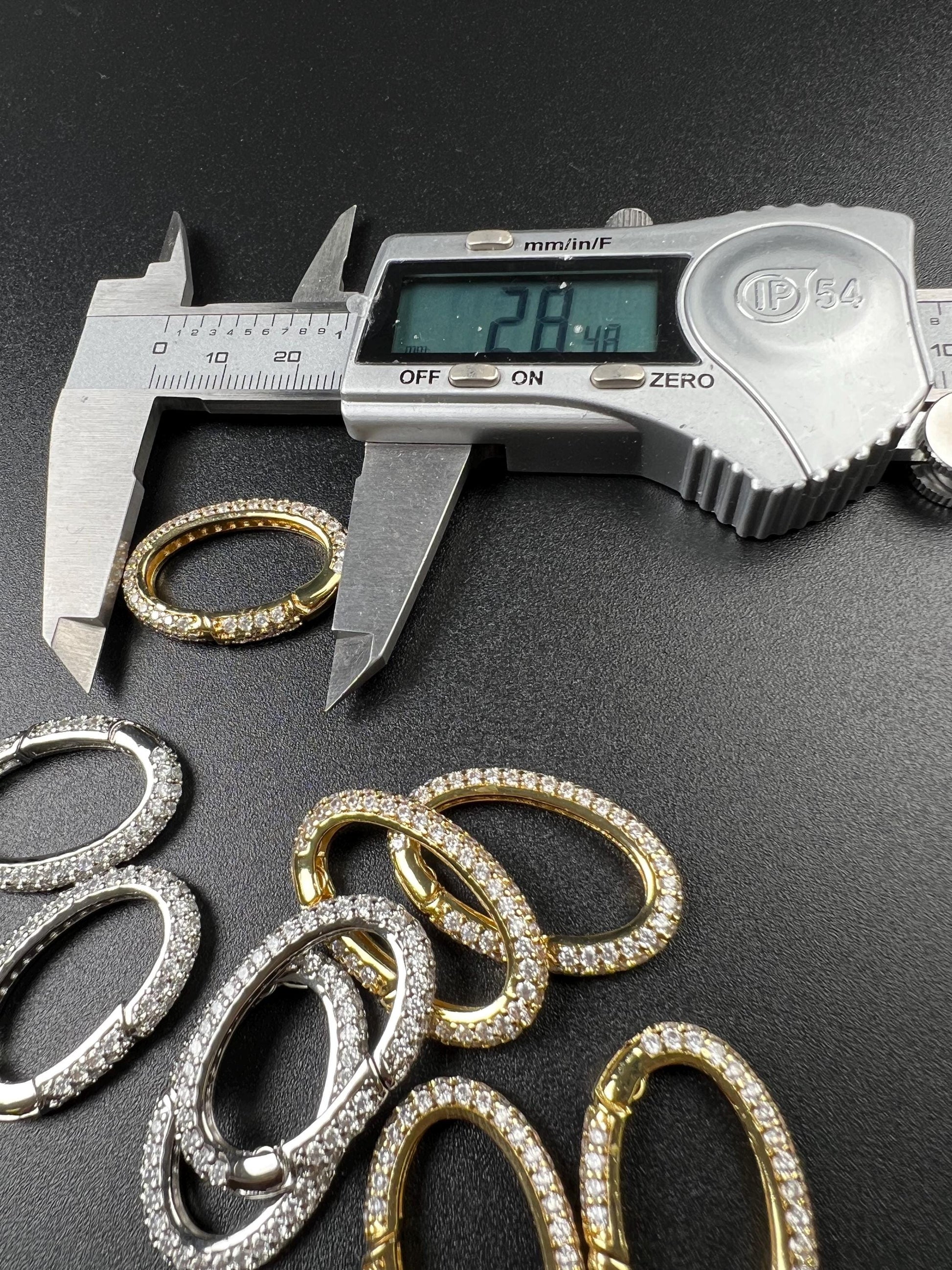 Cubic Zirconia CZ Diamond Micro Pave Push In Carabiner Oval Clasp double sided Diamond setting Jewelry making fancy clasp 1pc 28mm long