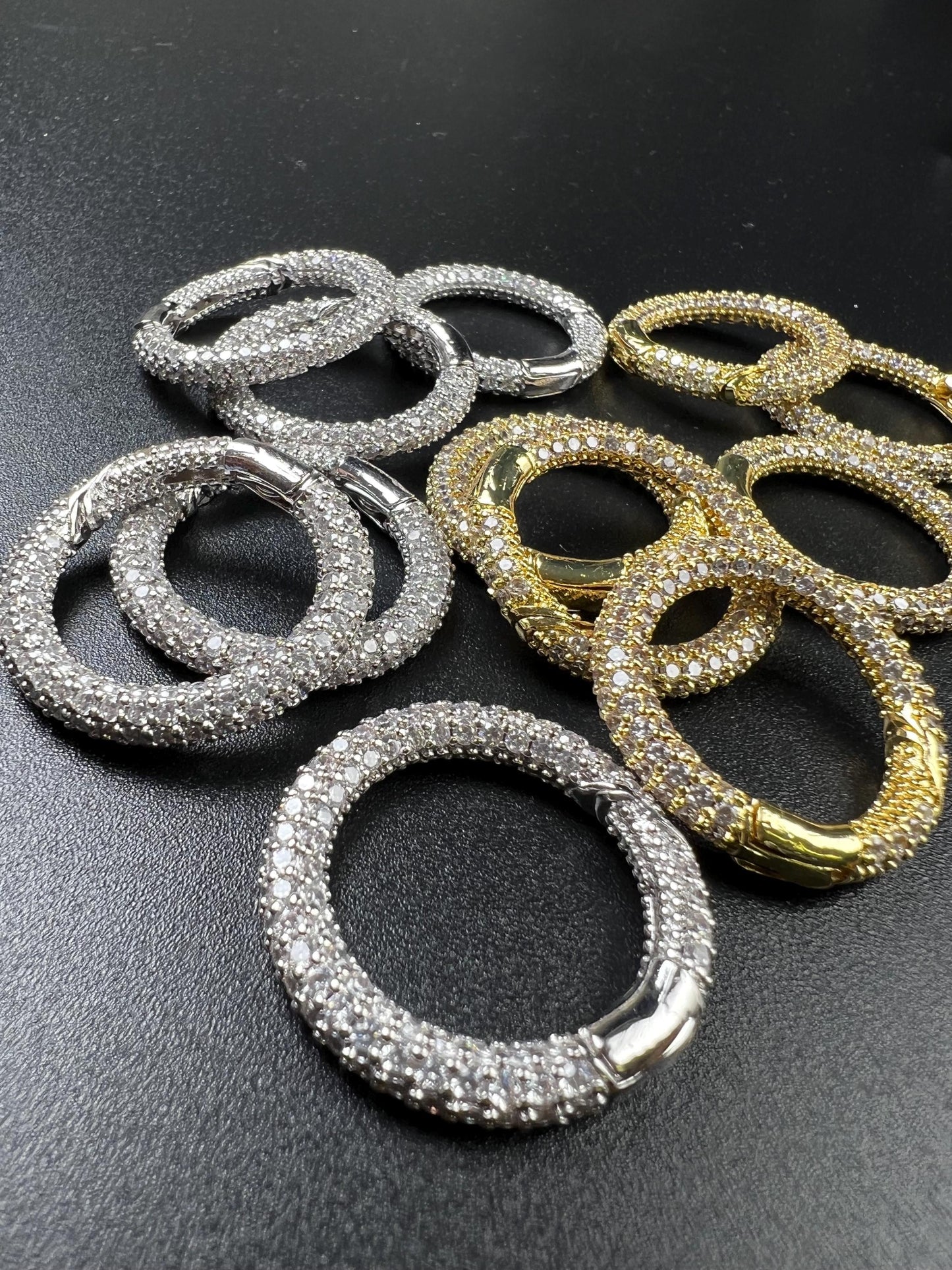 Cubic Zirconia CZ Diamond Micro Pave Push In Carabiner Circle Clasp double sided Diamond setting Jewelry making fancy clasp 1pc 17mm circle