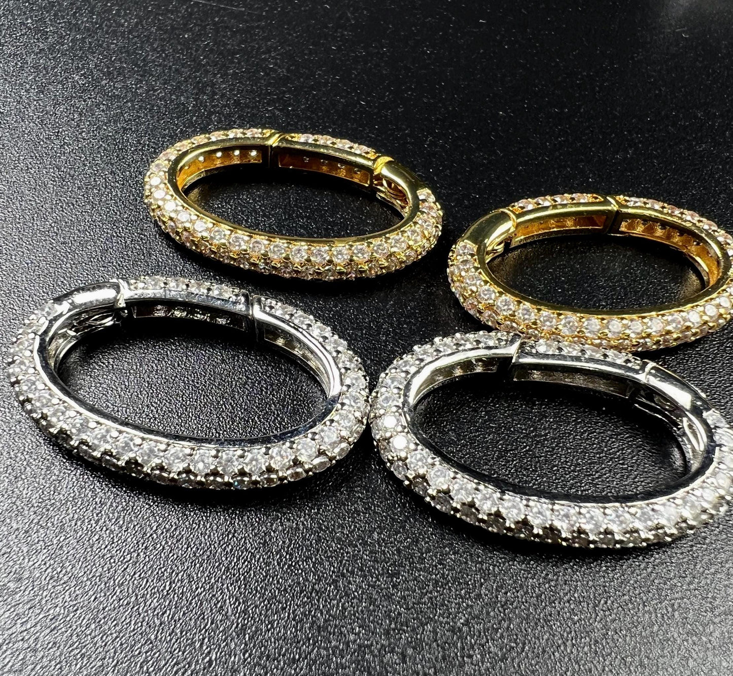Cubic Zirconia CZ Diamond Micro Pave Push In Carabiner Oval Clasp double sided Diamond setting Jewelry making fancy clasp 1pc 28mm long
