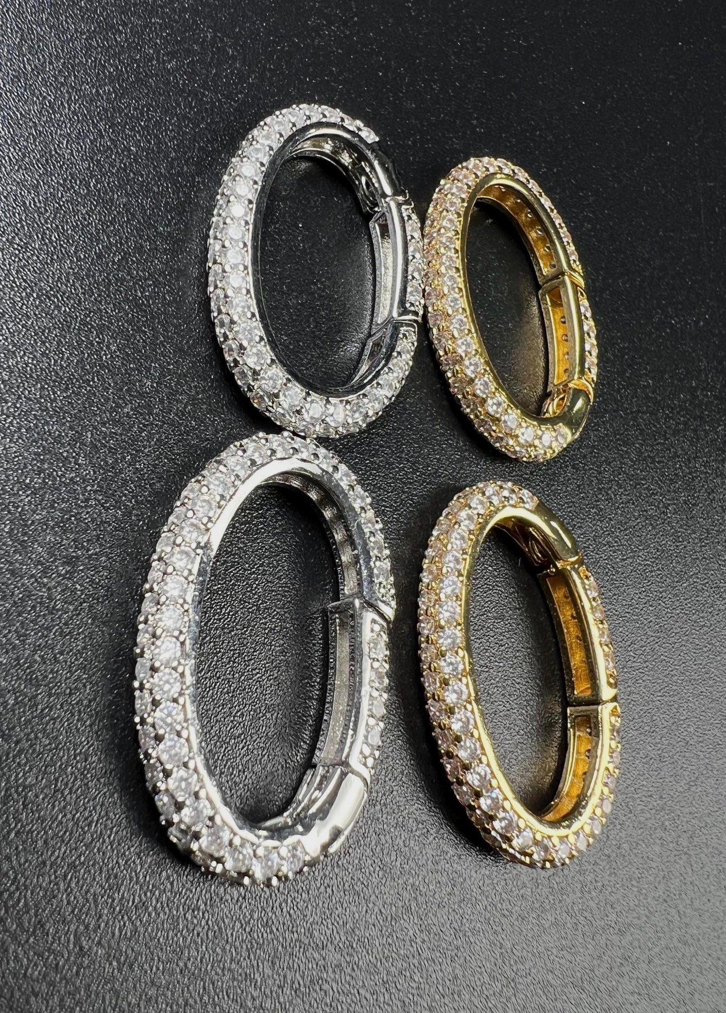 Cubic Zirconia CZ Diamond Micro Pave Push In Carabiner Oval Clasp double sided Diamond setting Jewelry making fancy clasp 1pc 28mm long