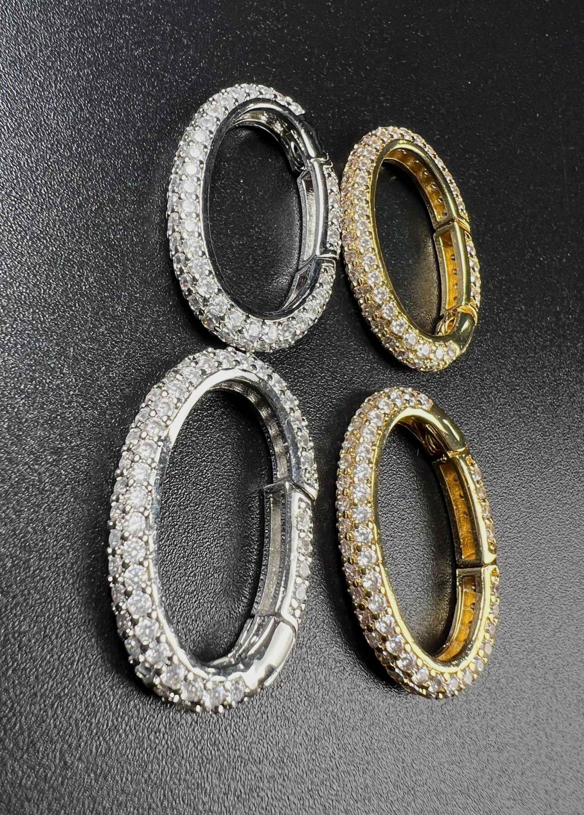 Cubic Zirconia CZ Diamond Micro Pave Push In Carabiner Oval Clasp double sided Diamond setting Jewelry making fancy clasp 1pc 28mm long